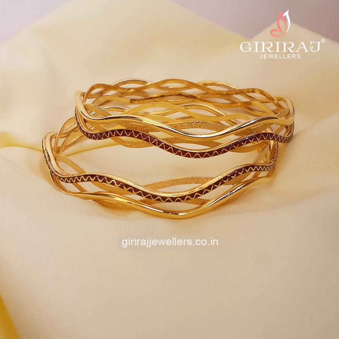 Buy Nirvaan Twisted Gold Bangles 22 KT yellow gold (30.2 gm). | Online By Giriraj Jewellers