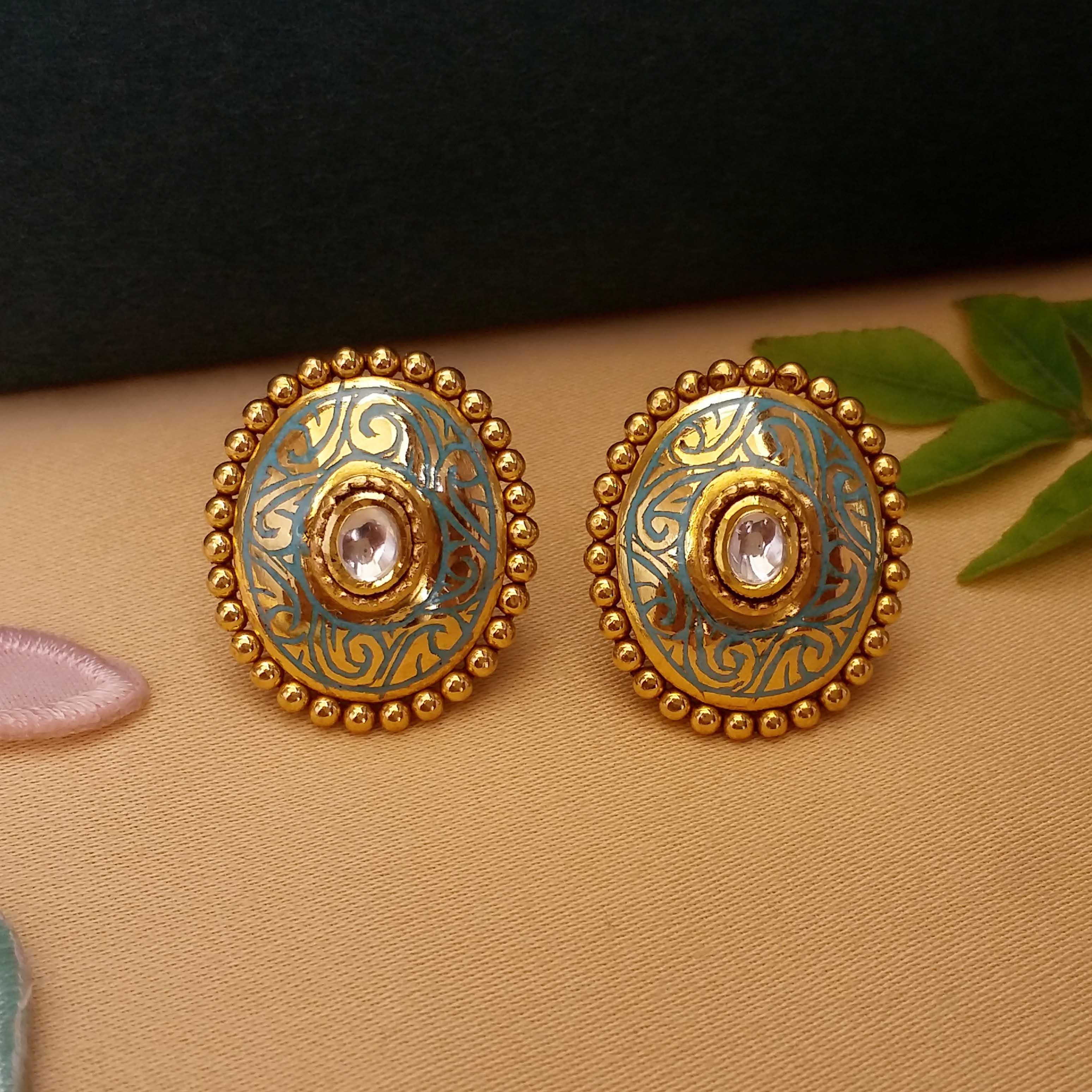 Buy Imprint Meenakari Gold Earrings 22 KT yellow gold (7.8 gm). | Online By Giriraj Jewellers