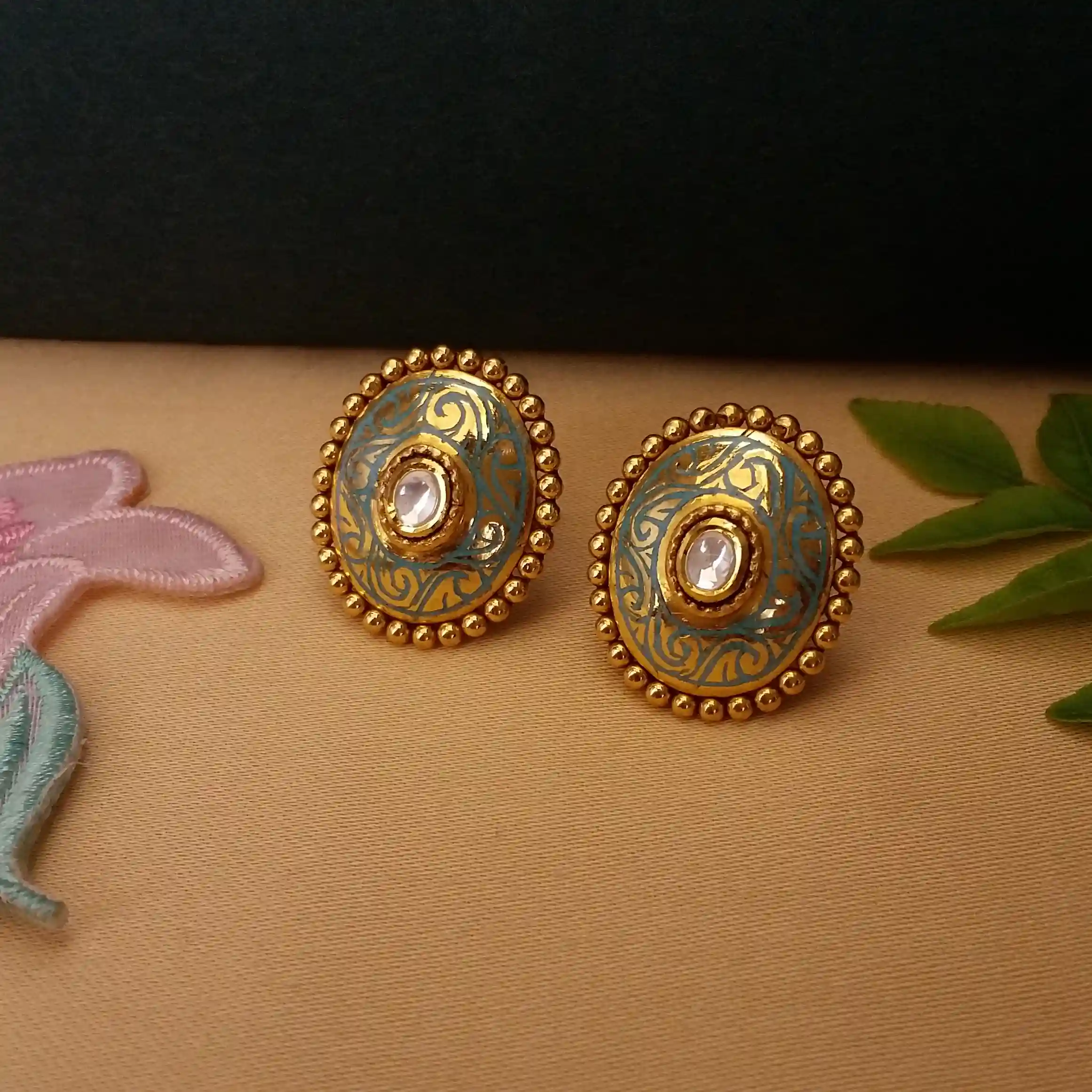 Buy Imprint Meenakari Gold Earrings 22 KT yellow gold (7.8 gm). | Online By Giriraj Jewellers