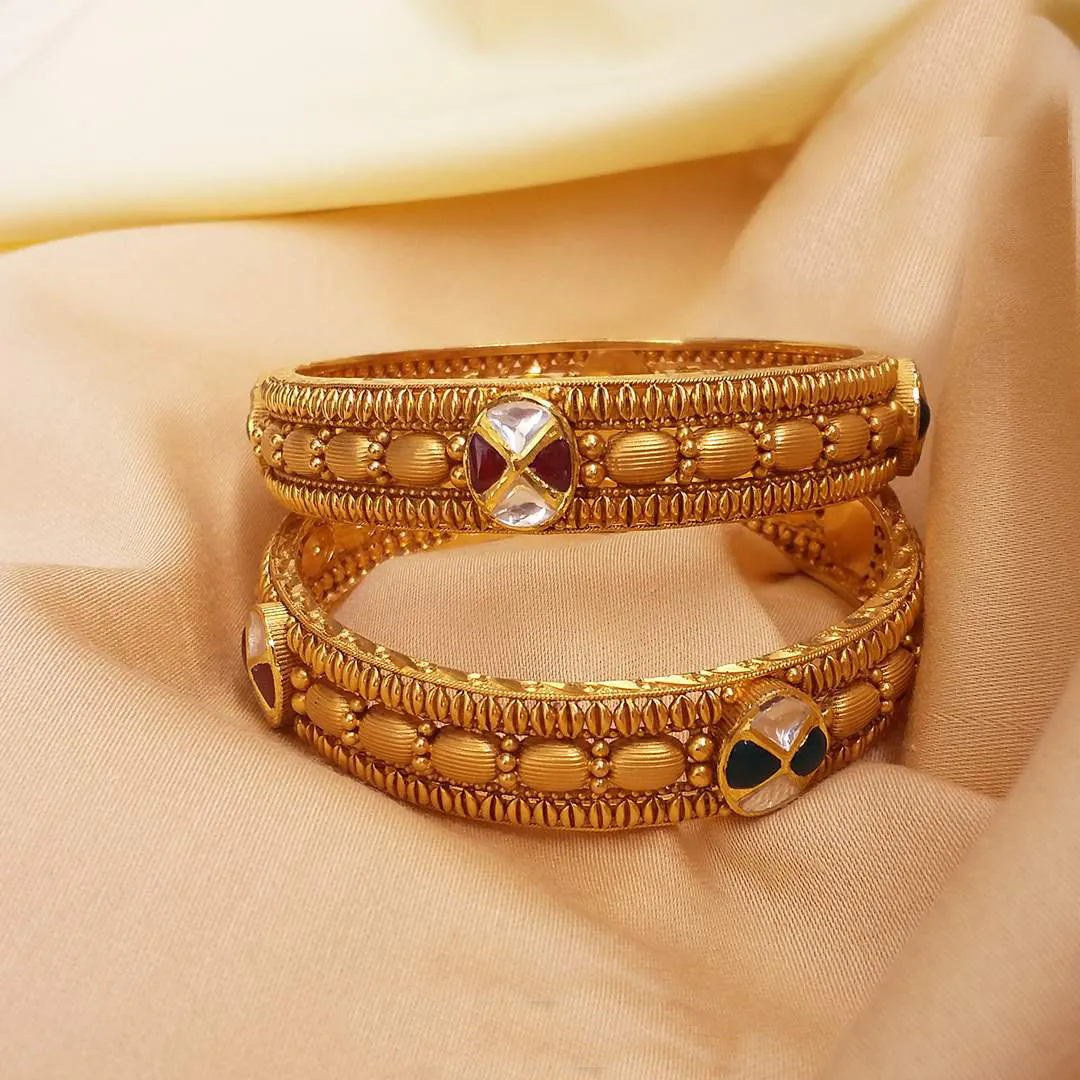Buy Chayla Antique Gold Bangles 22 KT yellow gold (62.6 gm). | Online By Giriraj Jewellers