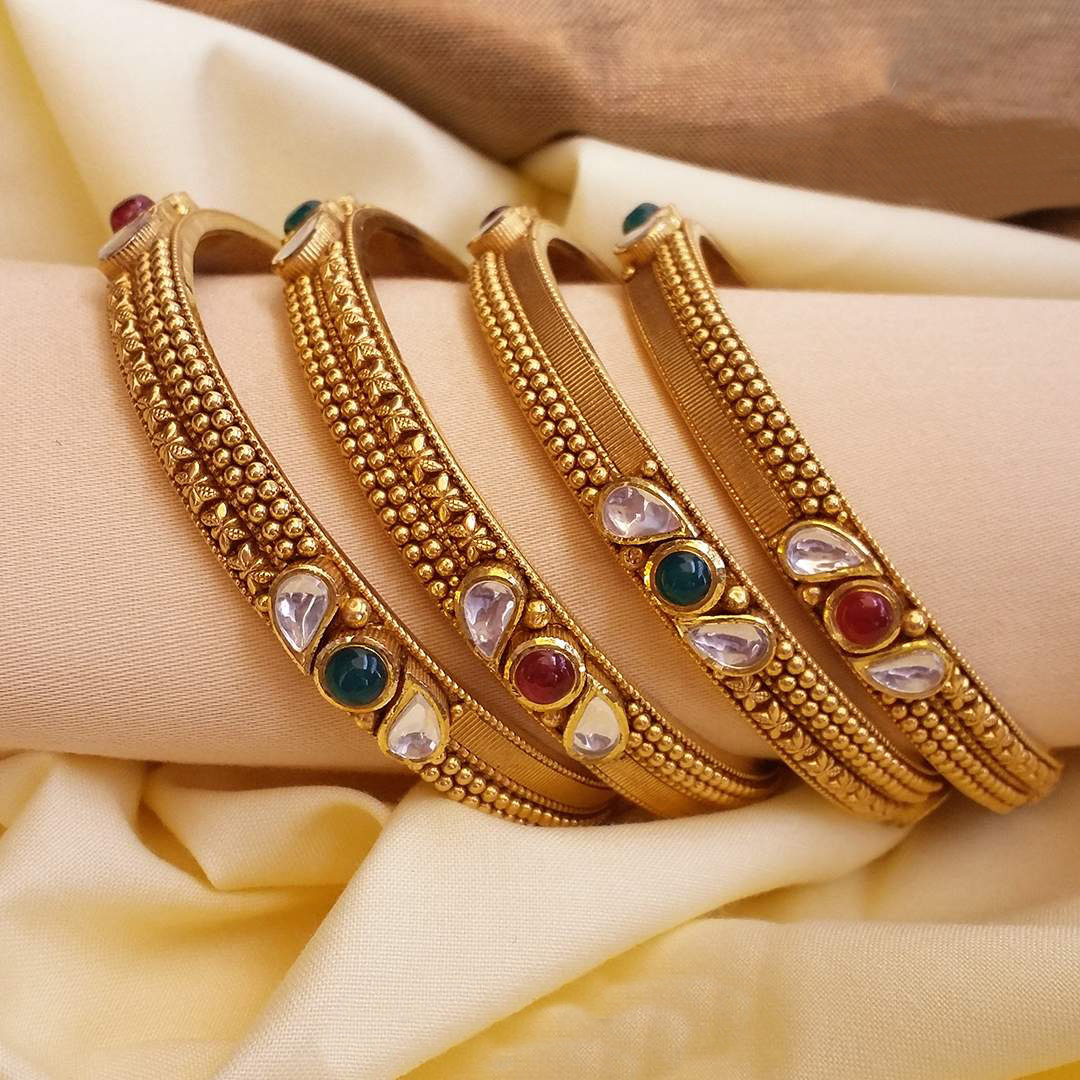 Buy Aneek Kundan Gold Bangles 22 KT yellow gold (68.8 gm). | Online By Giriraj Jewellers