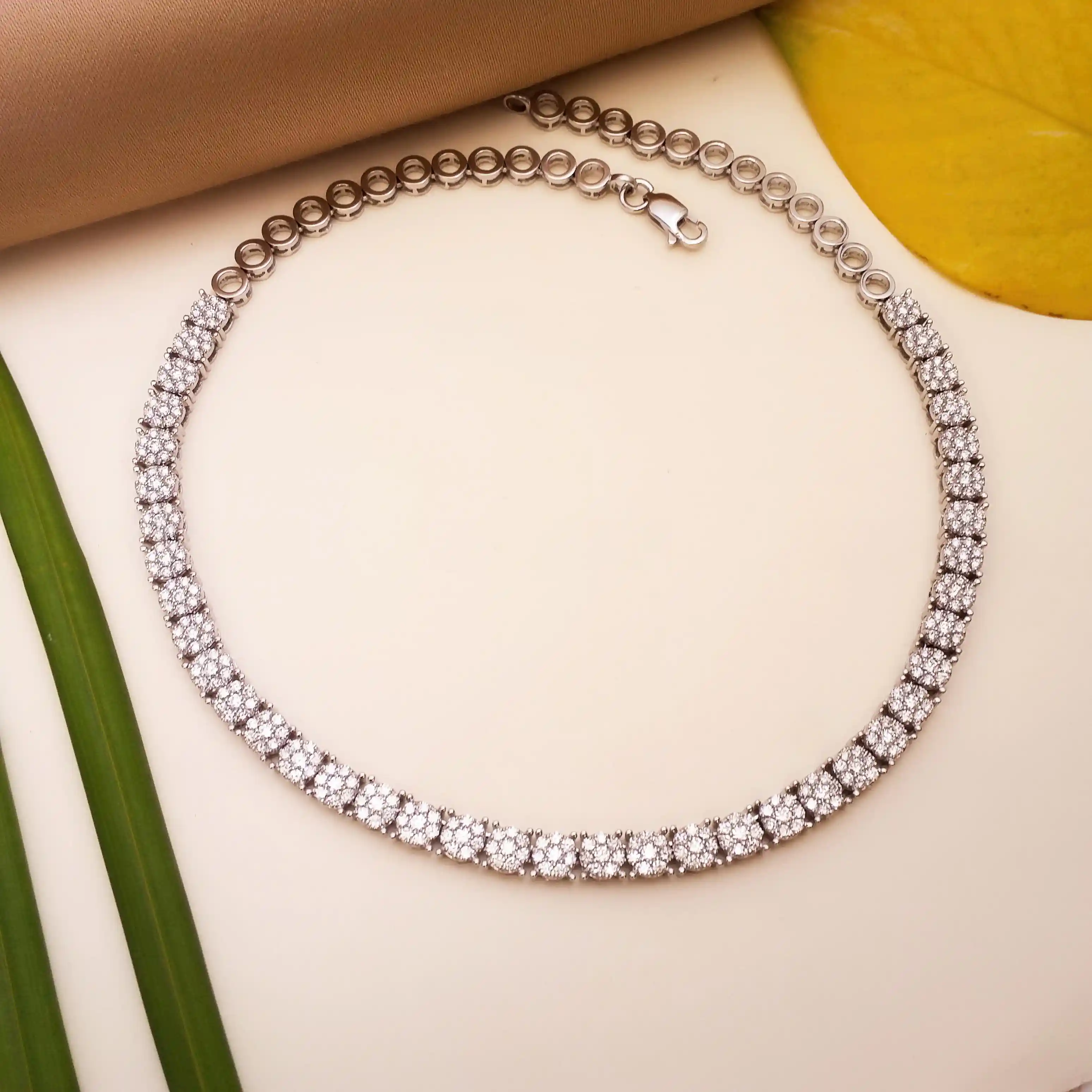Buy Emilia Cluster Diamond Necklace 14 KT white gold (38.4 gm). | Online By Giriraj Jewellers