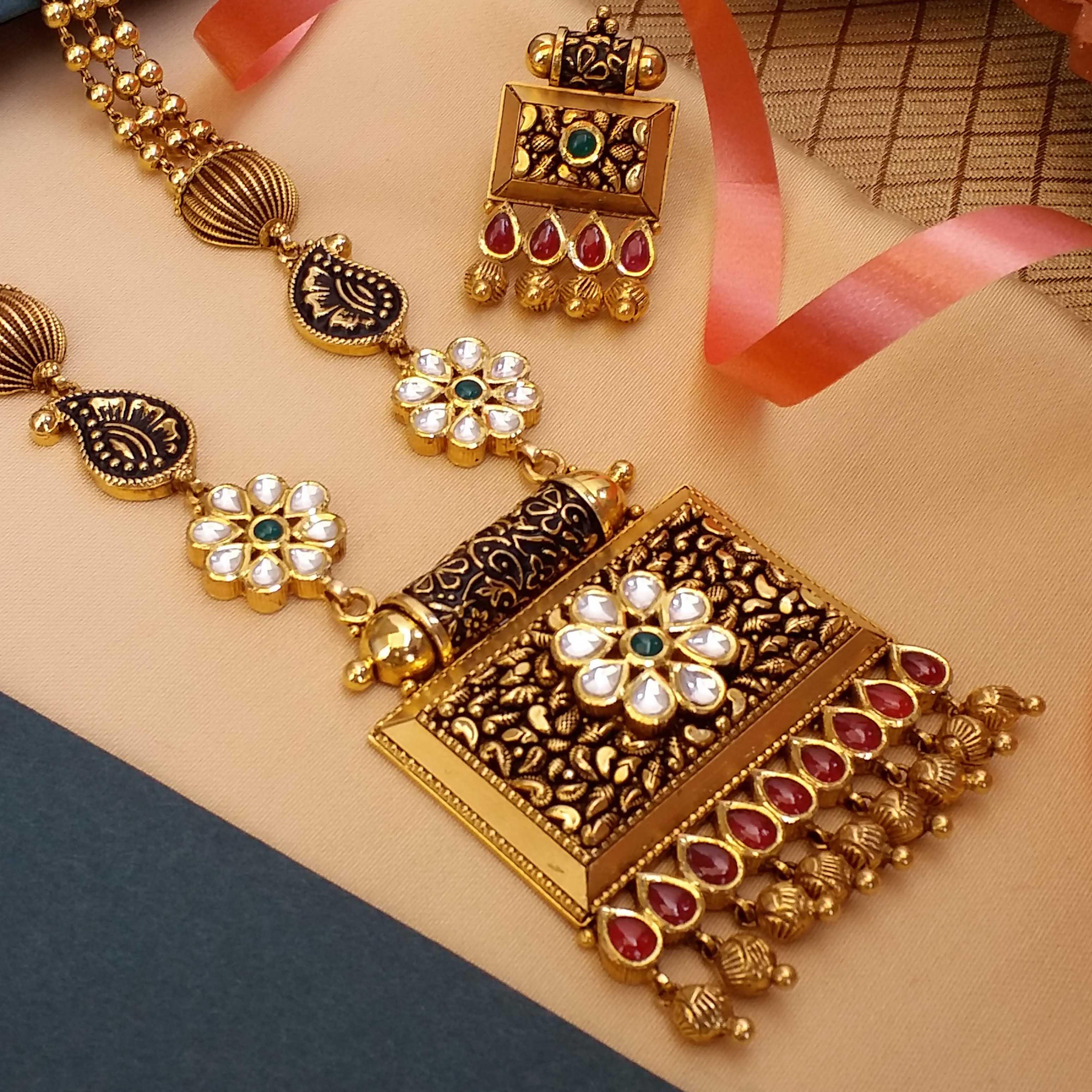 Buy Gold plated Imitation Jewelry Set Long Lakshmi Necklace Set - Griiham-hanic.com.vn