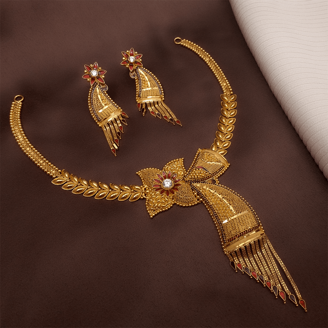 Buy Blossoms Gold Necklace 22 KT yellow gold (33.5 gm). | Online By Giriraj Jewellers