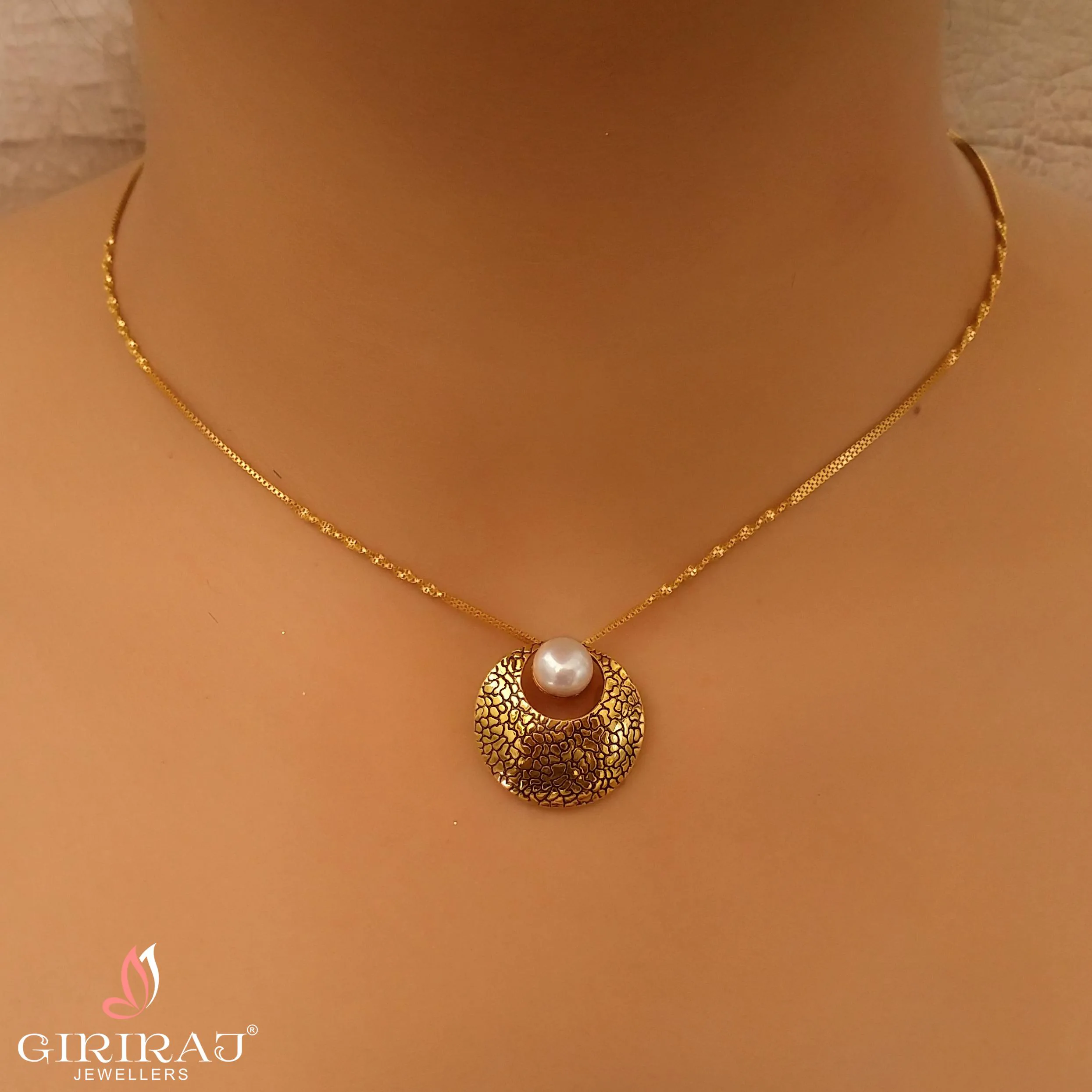 Buy Moon Shadow Pearl Pendant 22 KT yellow gold (2.16 gm). | Online By Giriraj Jewellers