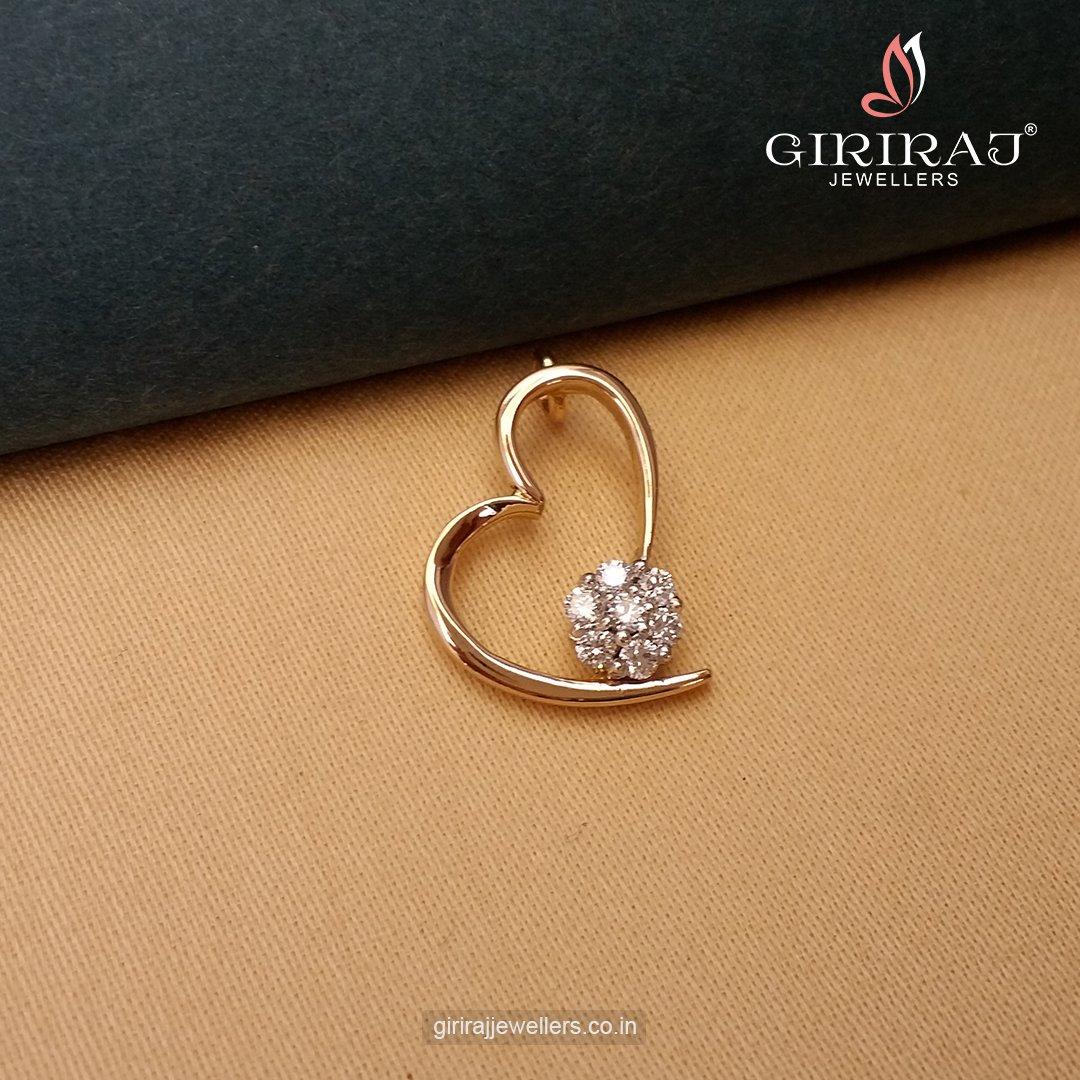 Buy Shimmering Heart Diamond Pendant 18 KT yellow gold (1.8 gm). | Online By Giriraj Jewellers