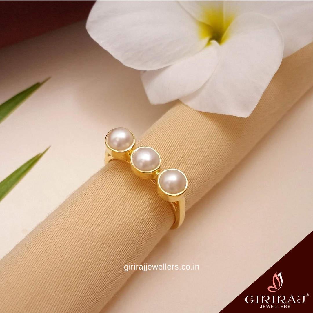 Buy White Drop Pearl Gold Ring 22 KT yellow gold (2.9 gm). | Online By Giriraj Jewellers