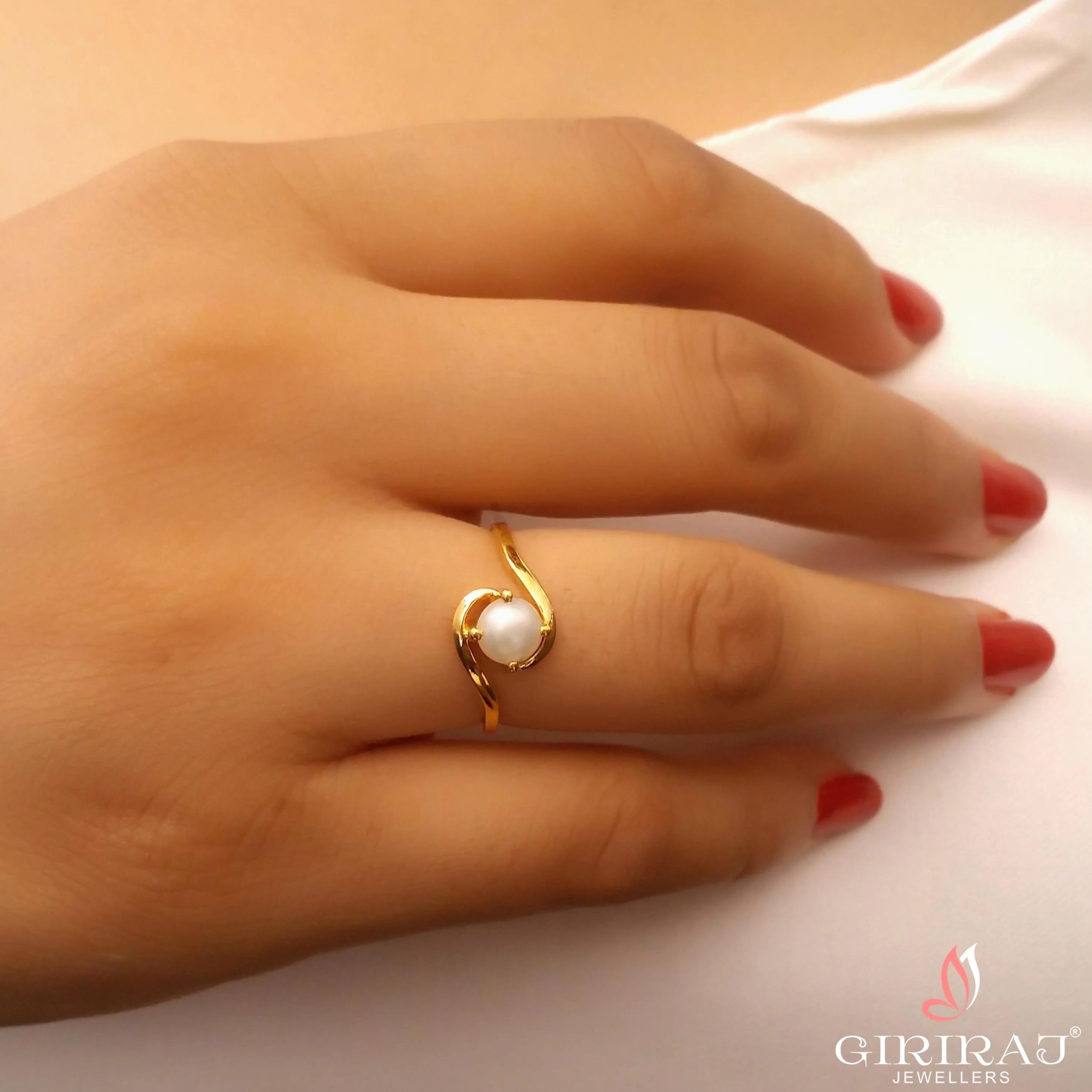 Buy Bandhan Pearl Gold Ring 22 KT yellow gold (2.5 gm). | Online By Giriraj Jewellers