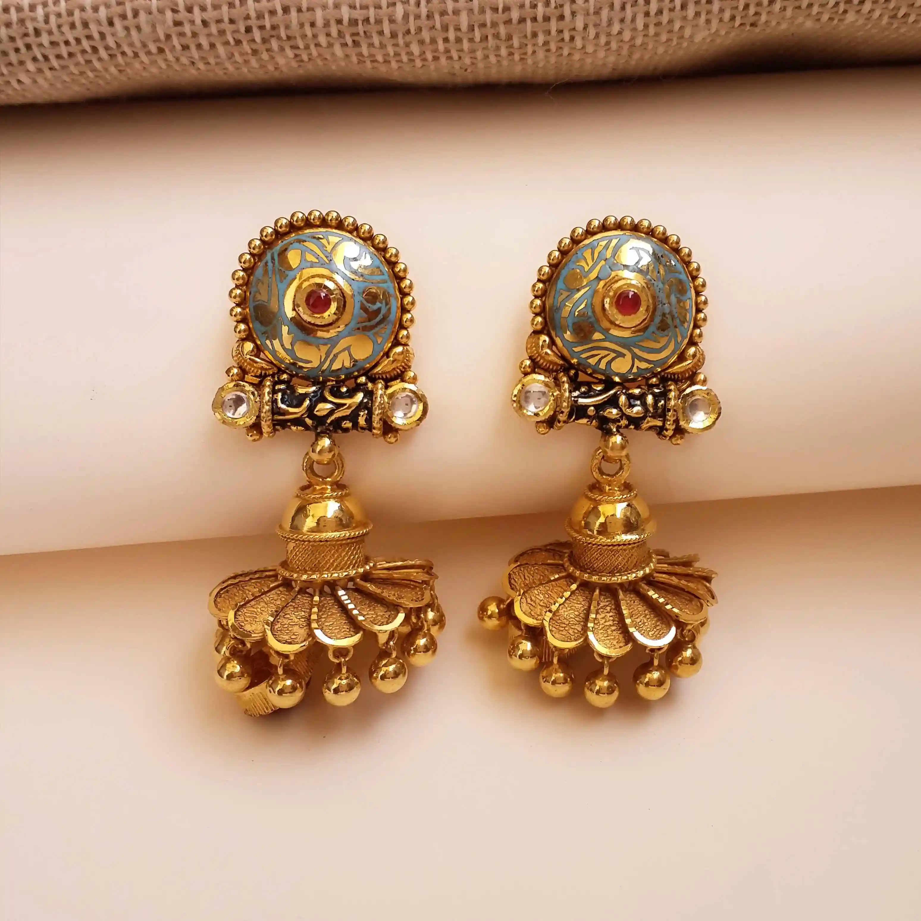 Buy Folklore Gold Jhumka 22 KT yellow gold (14.5 gm). | Online By Giriraj Jewellers