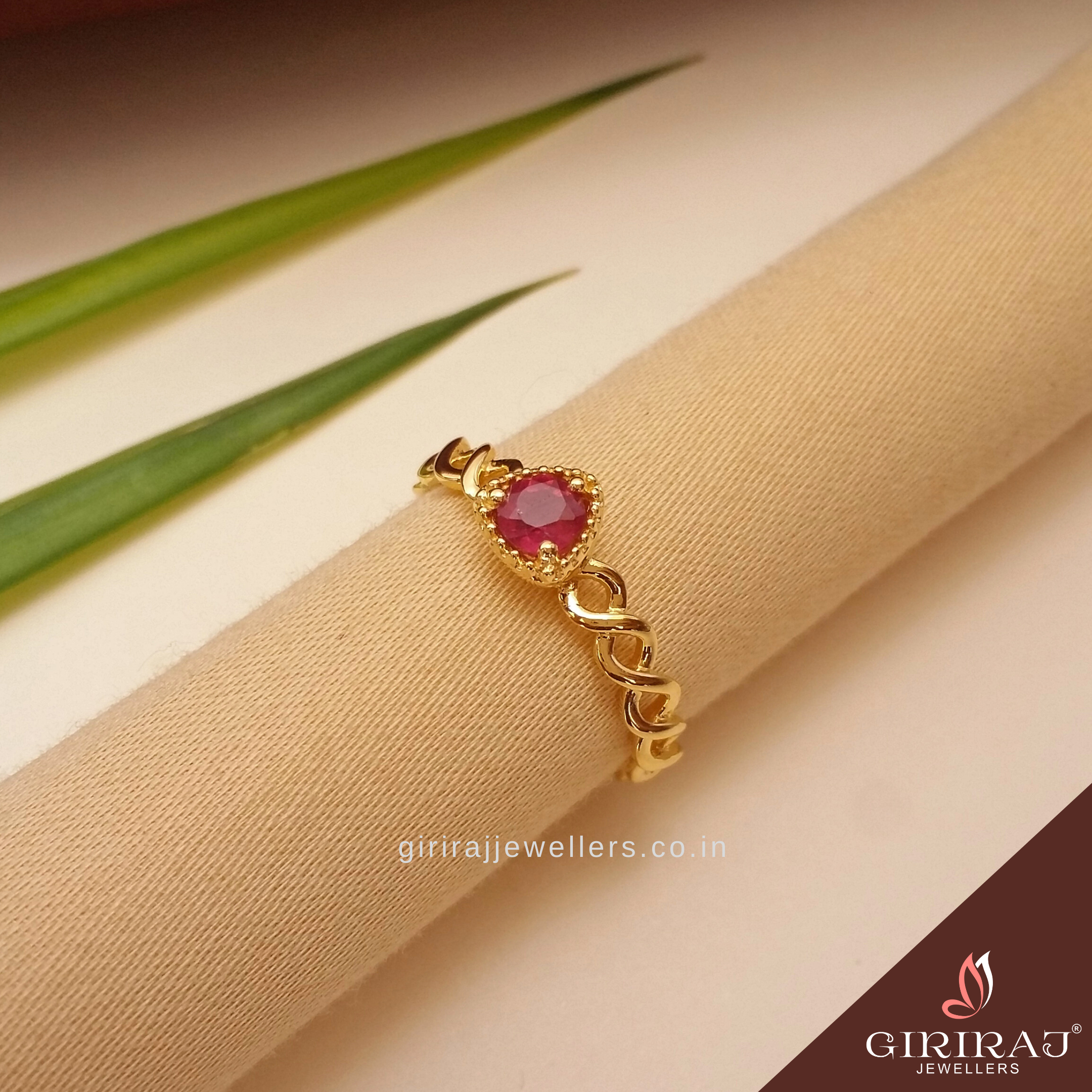 Buy Sofia Ruby Gold Ring 22 KT yellow gold (2.776 gm). | Online By Giriraj Jewellers