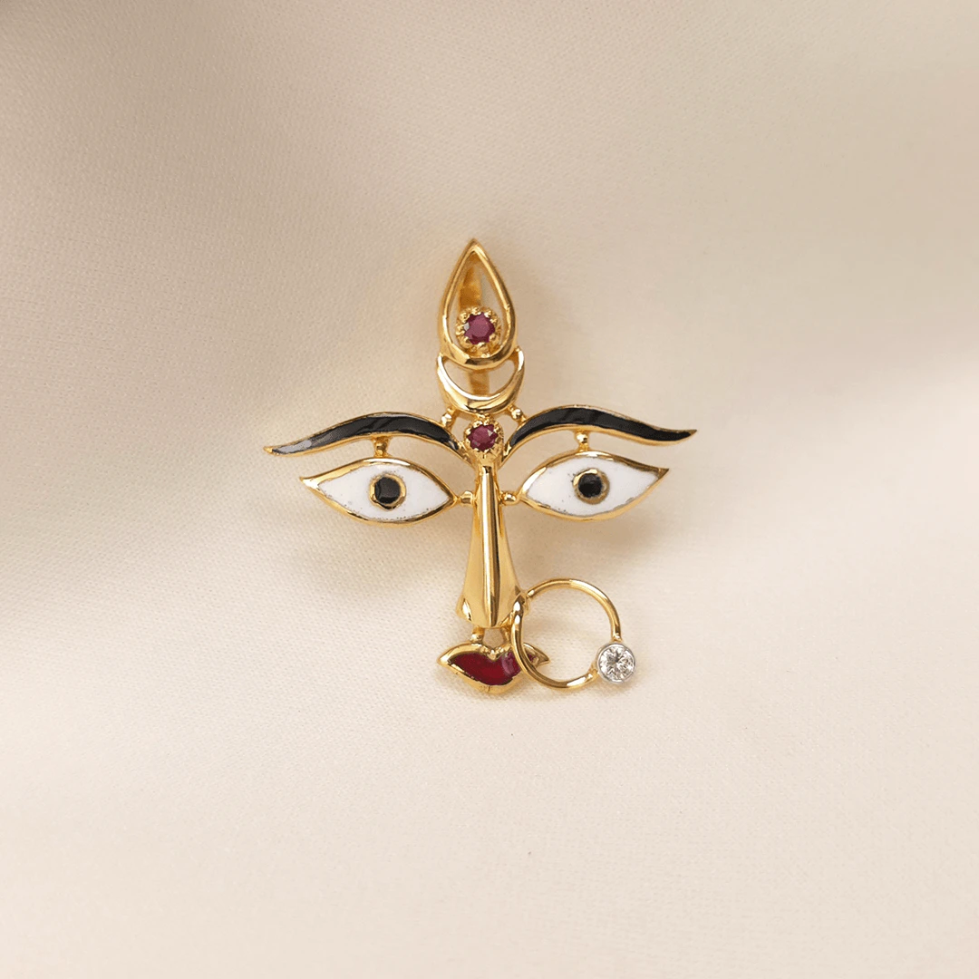 Buy Dakshayani Sati Mata Gold Pendant 18 KT yellow gold (4.5 gm). | Online By Giriraj Jewellers