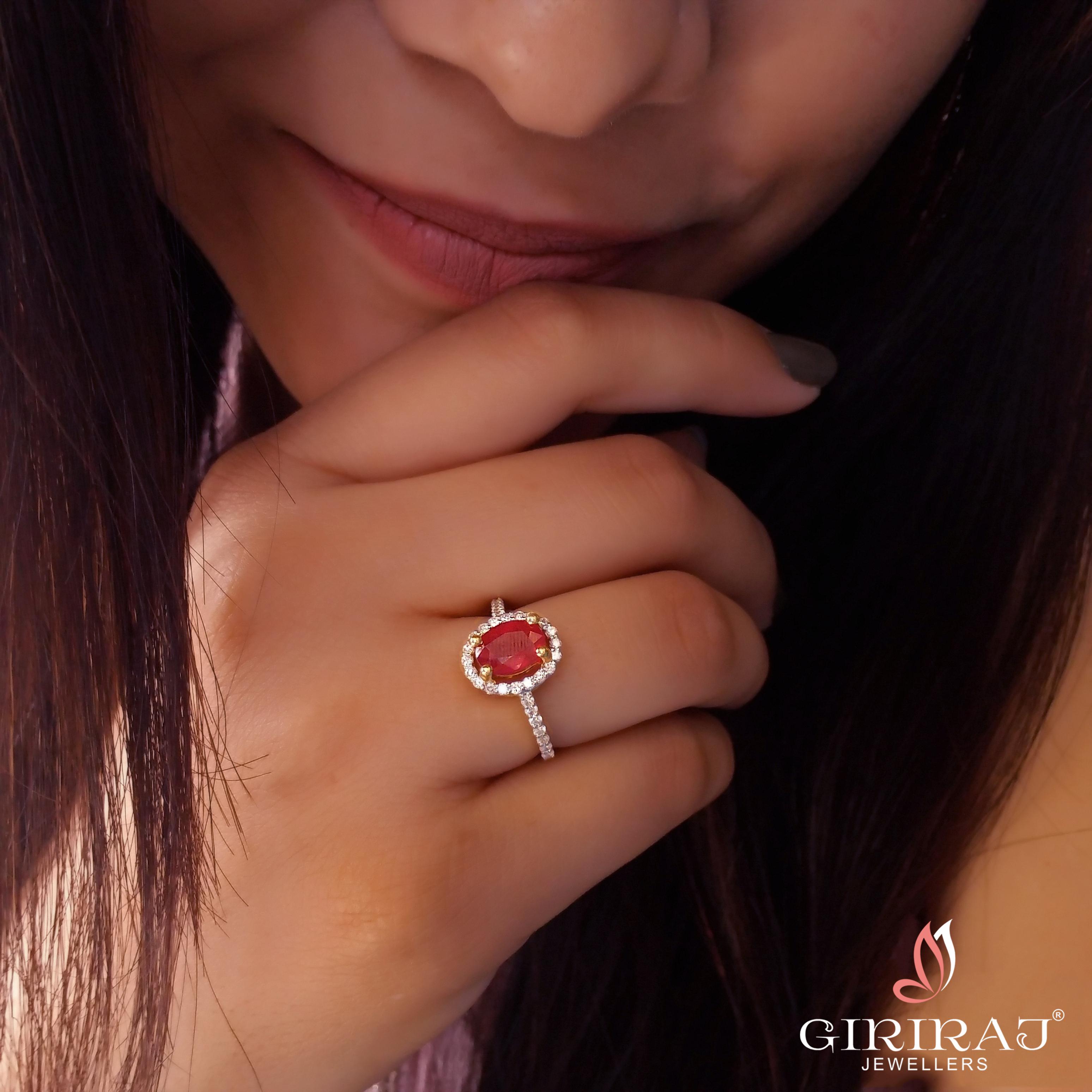 Buy Dynamic Oval Ruby Diamond Ring 18 KT yellow gold (4.23 gm). | Online By Giriraj Jewellers