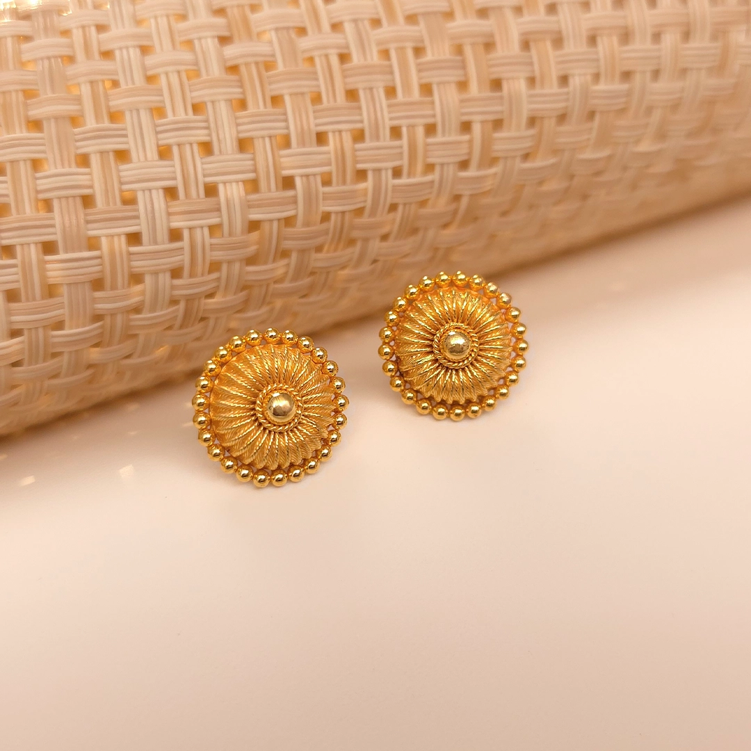Buy Ulva Sunburst Round Gold Earrings 22 KT yellow gold (5 gm). | Online By Giriraj Jewellers
