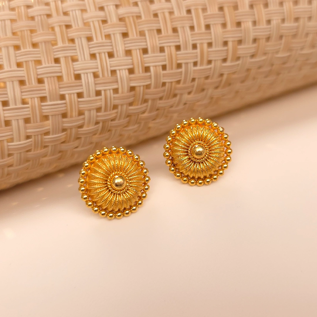 Buy Ulva Sunburst Round Gold Earrings 22 KT yellow gold (5 gm). | Online By Giriraj Jewellers