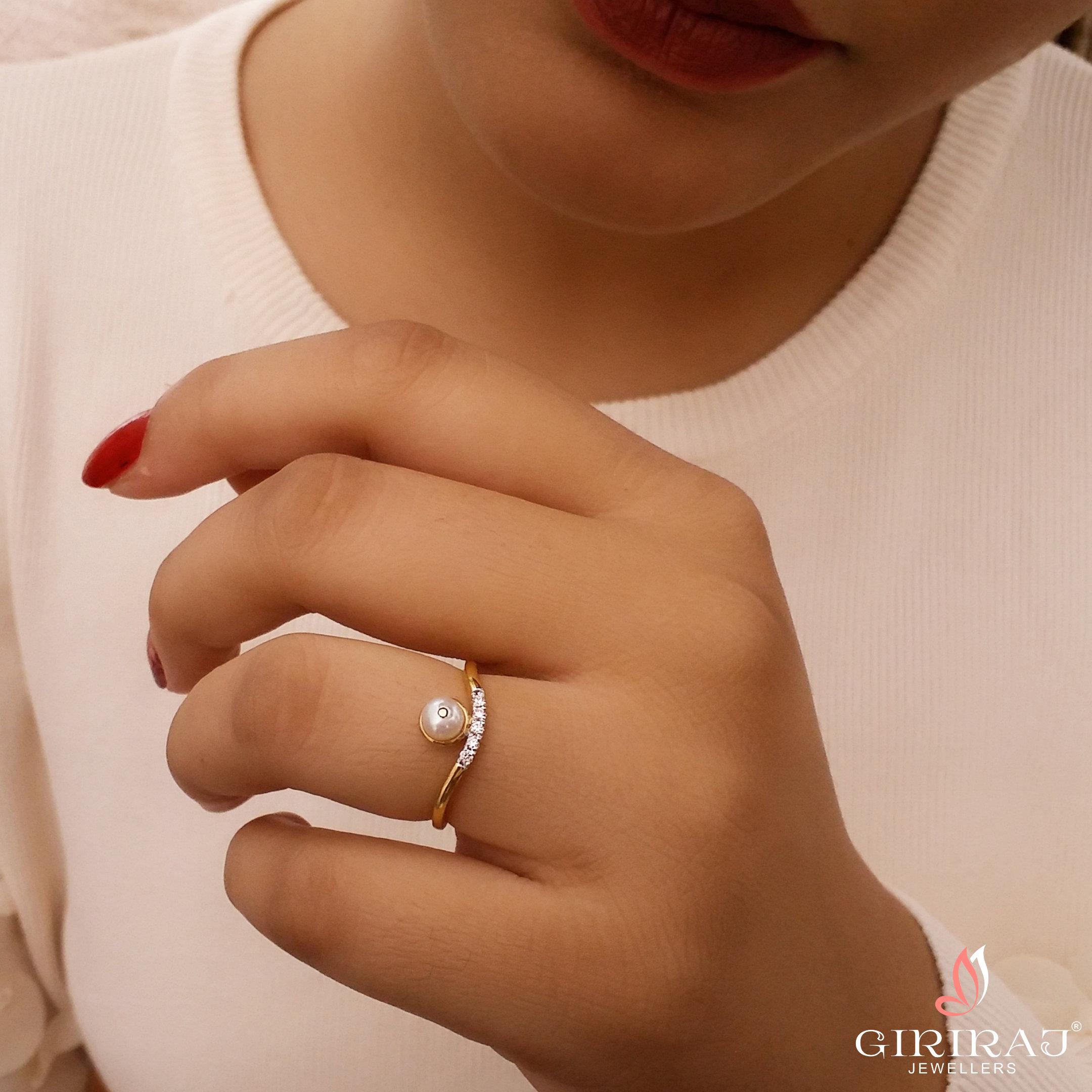 Buy Pretty Pearl Diamond Ring 18 KT yellow gold (2.5 gm). | Online By Giriraj Jewellers