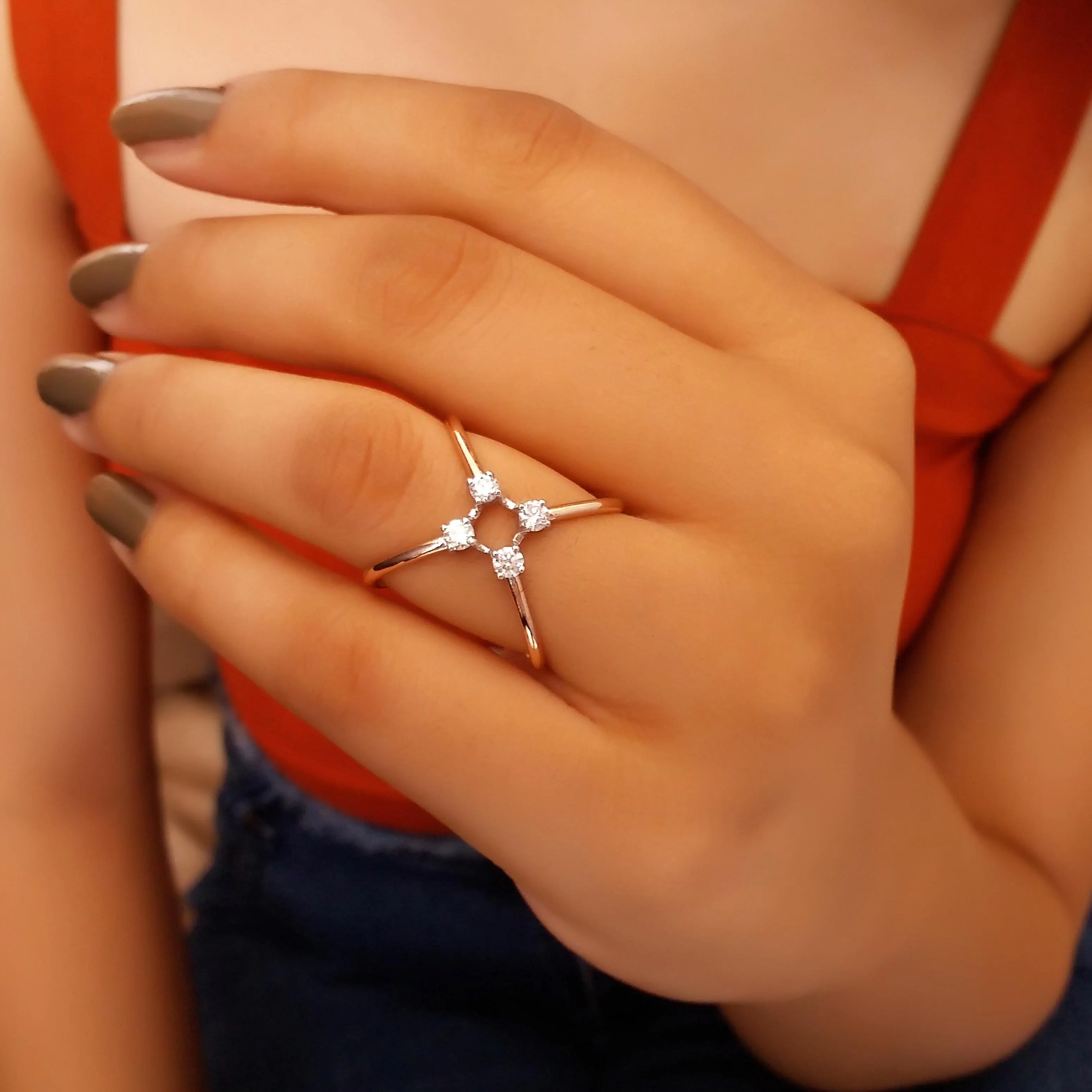 Buy Crystalline Pyramid Diamond Ring 18 KT rose gold (4.218 gm). | Online By Giriraj Jewellers