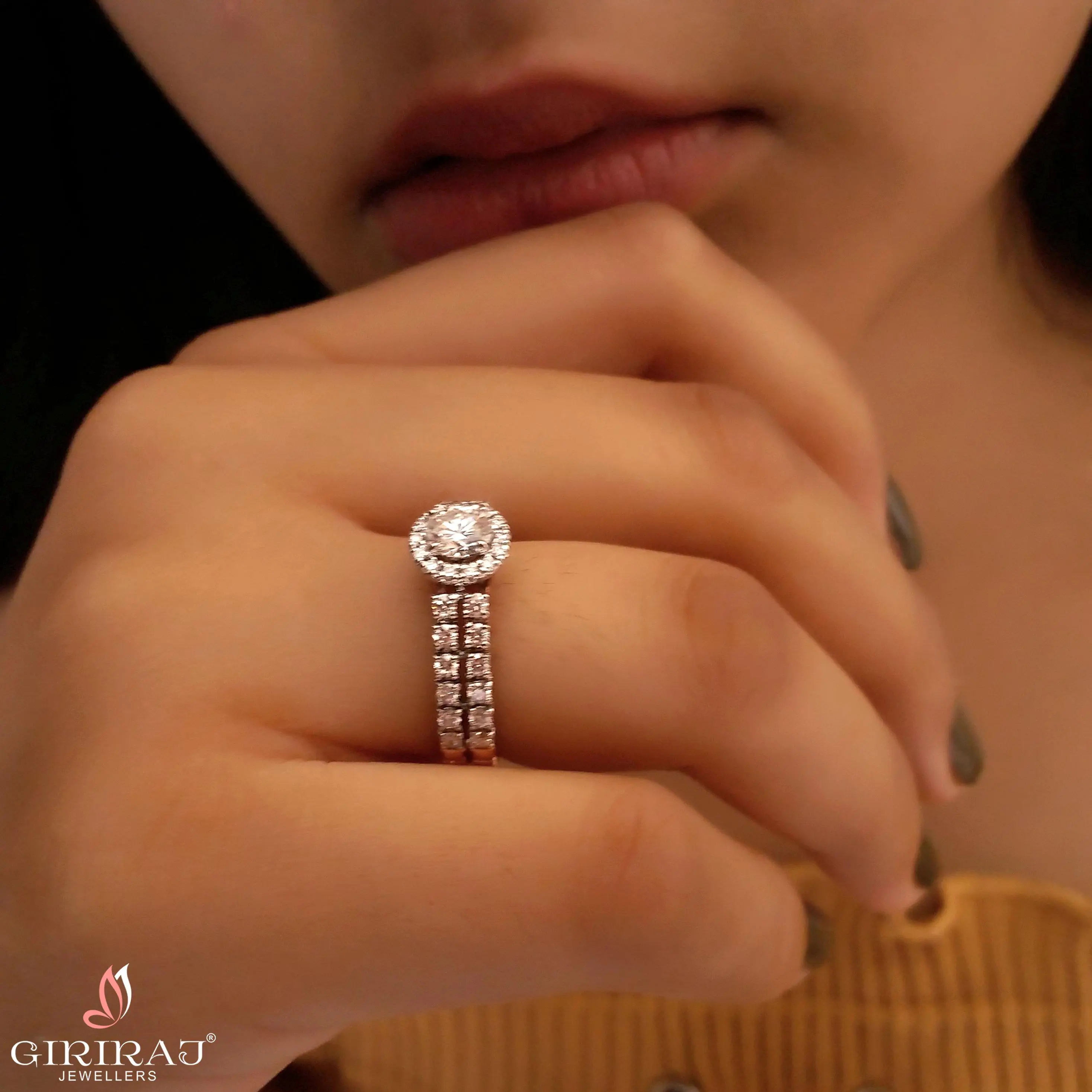 Buy Cross Over Diamond Ring 18 KT rose gold (4.4 gm). | Online By Giriraj Jewellers