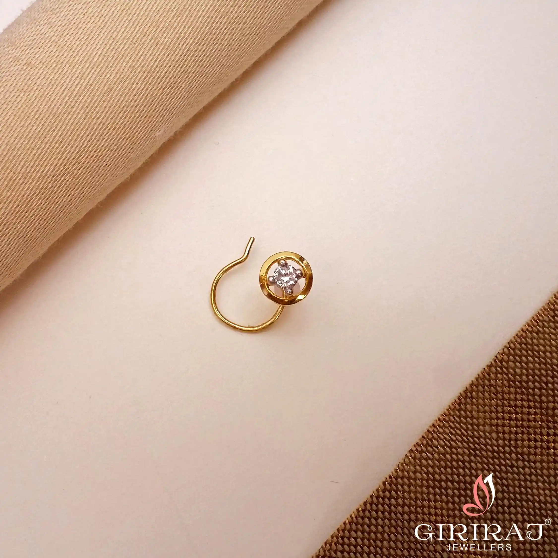 Buy Nakshatra Diamond Nose Pin 18 KT yellow gold (0.36 gm). | Online By Giriraj Jewellers