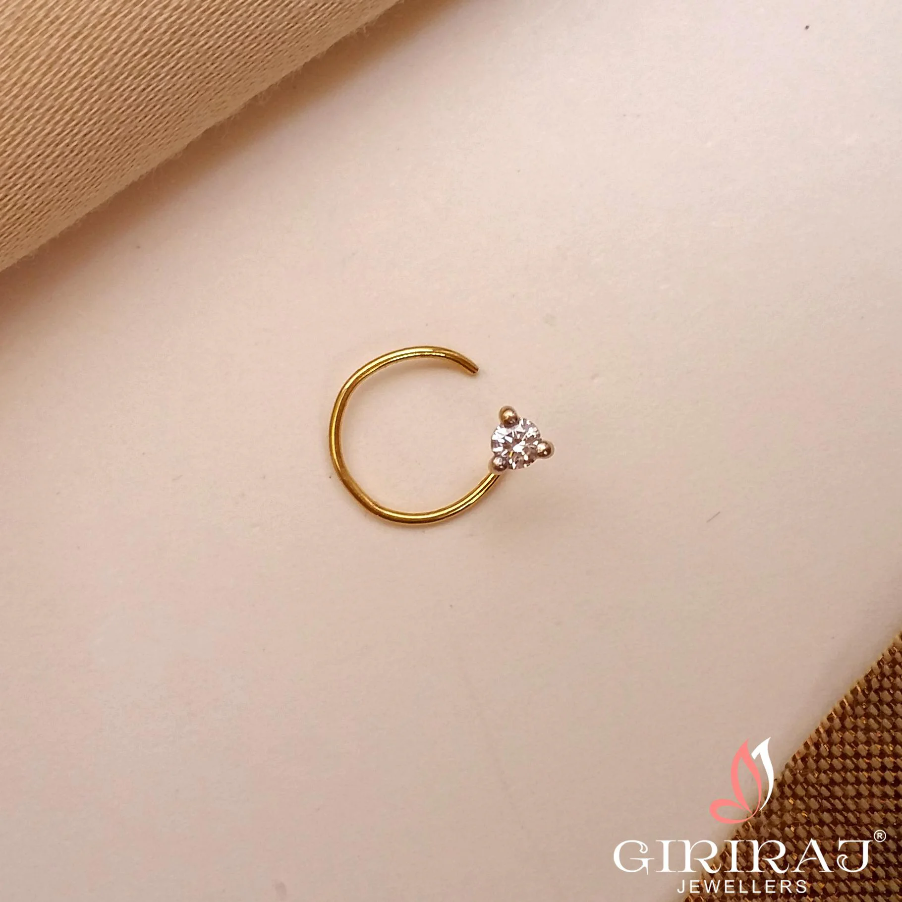 Buy Desire Diamond Nose Pin 18 KT yellow gold (0.188 gm). | Online By Giriraj Jewellers