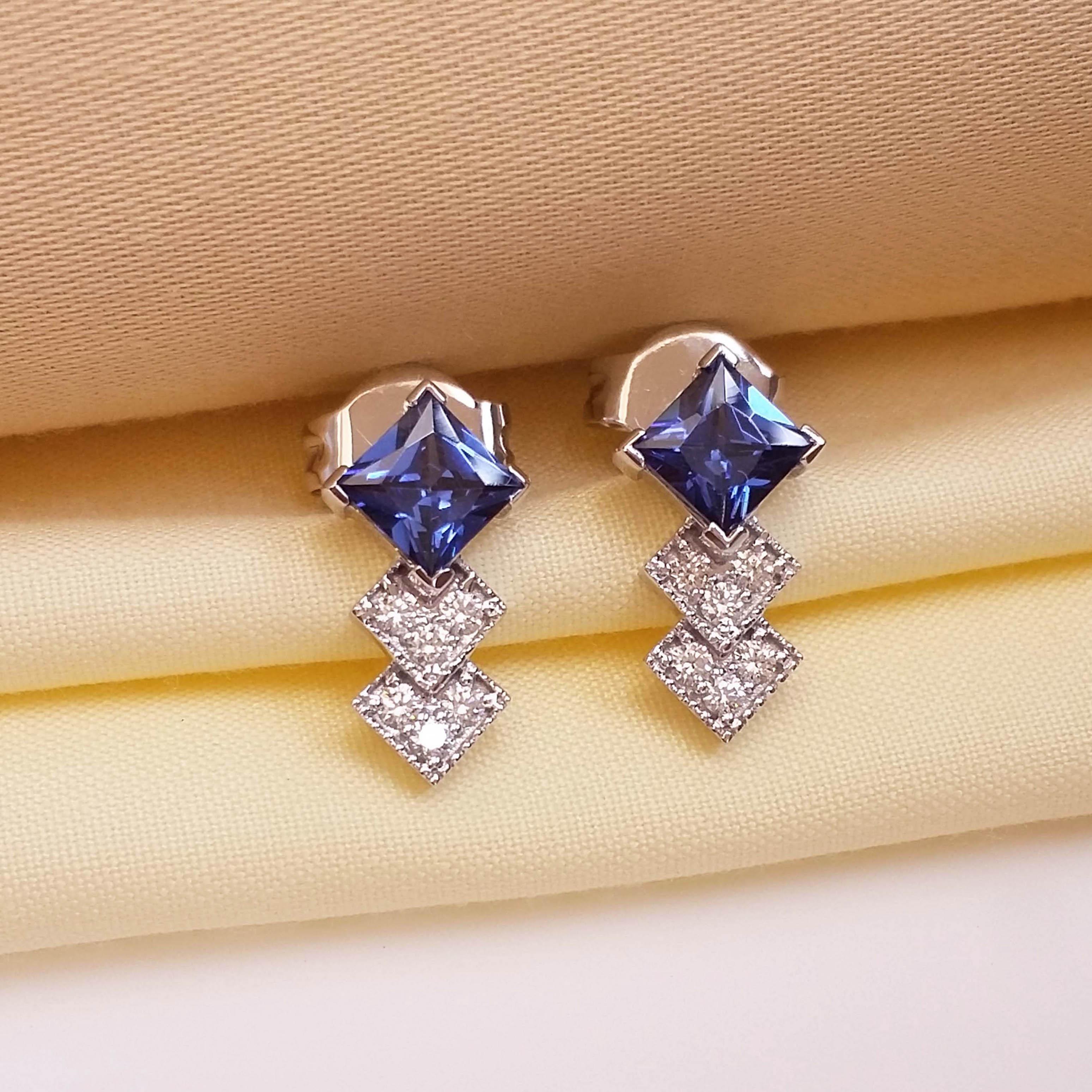 Buy Blue Fair Stud Earrings 18 KT white gold (3.52 gm). | Online By Giriraj Jewellers