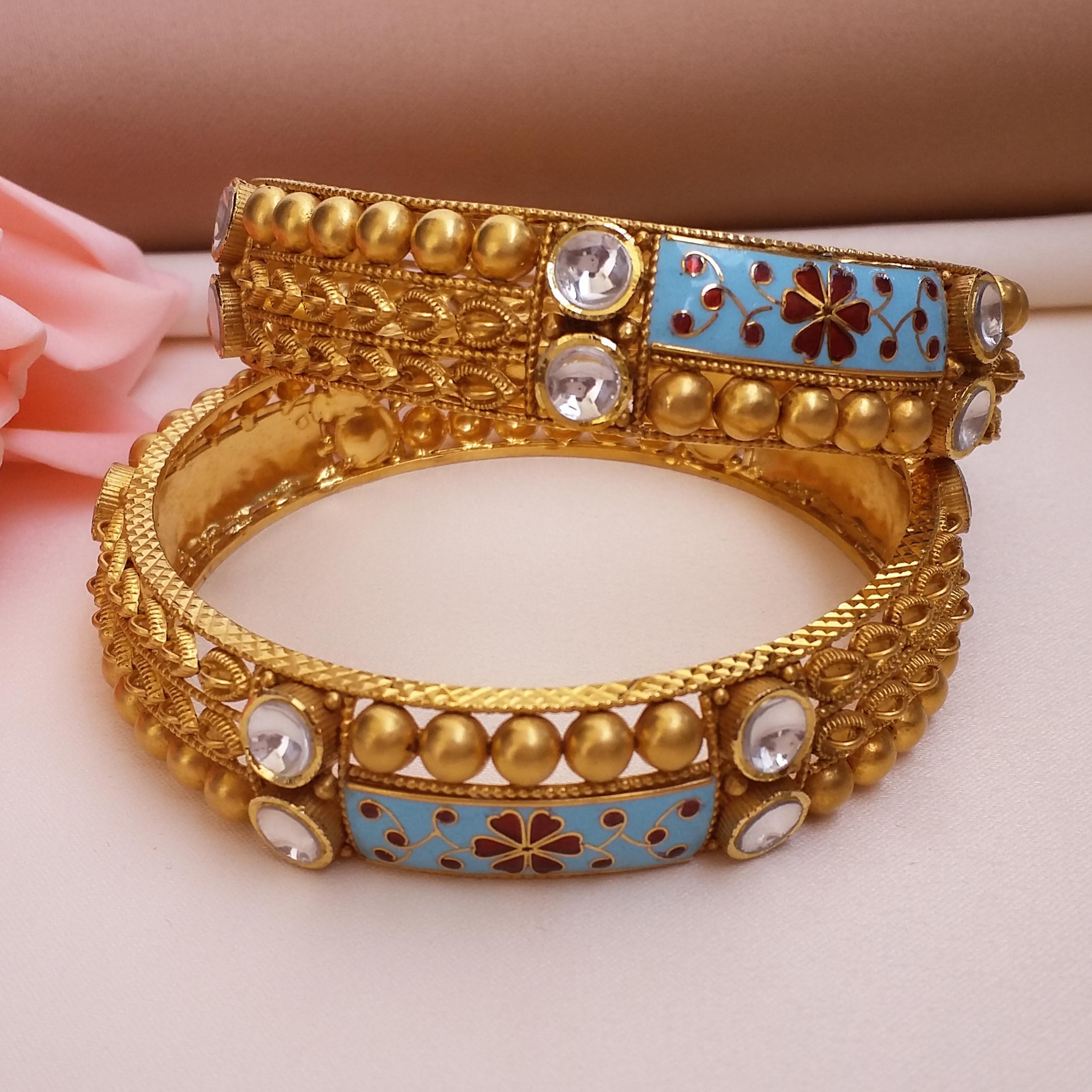 Buy Antique Meena Gold Bangles 22 KT yellow gold (55.13 gm). | Online By Giriraj Jewellers