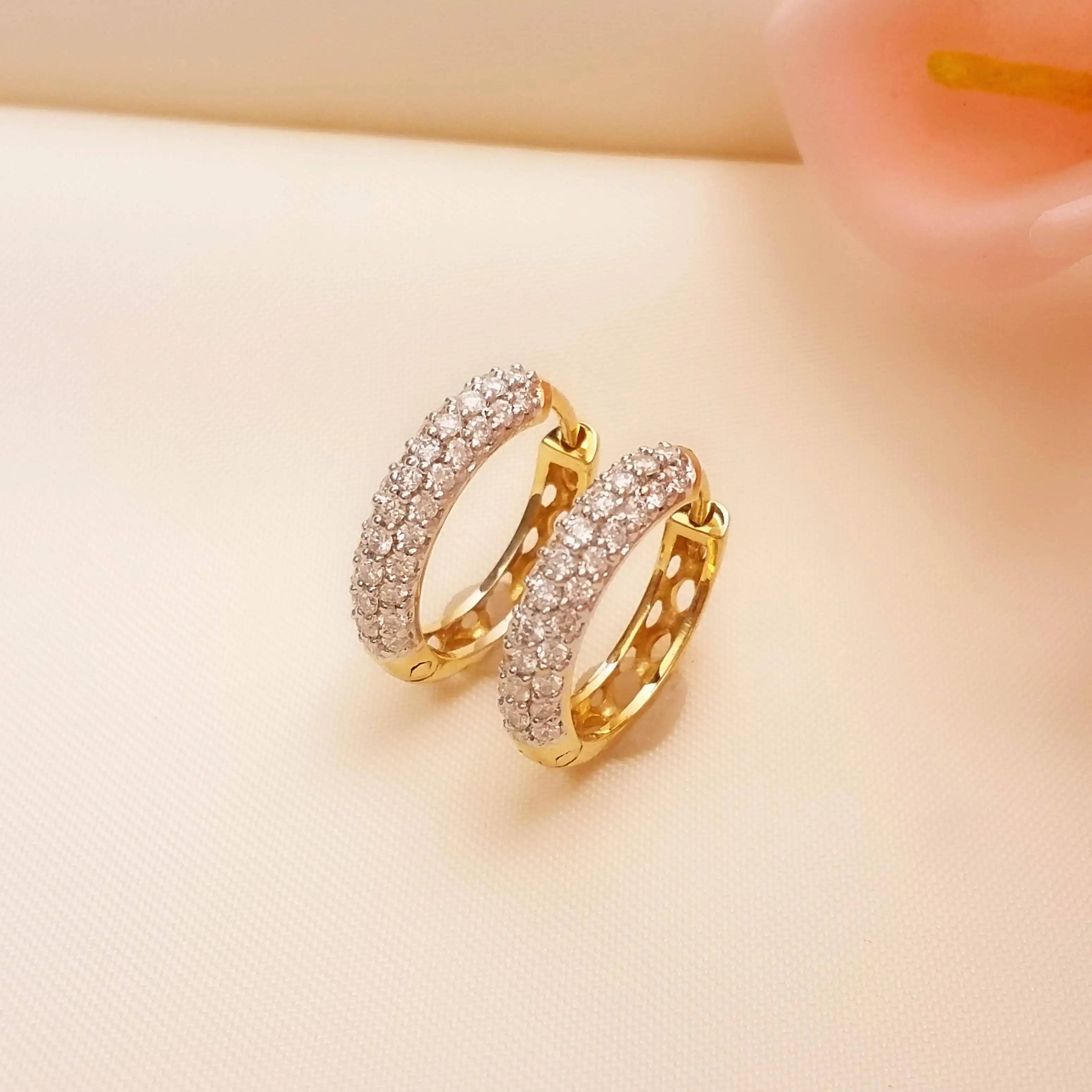 Buy Arika Star Diamond Hoop Earrings 18 KT yellow gold (2.46 gm). | Online By Giriraj Jewellers