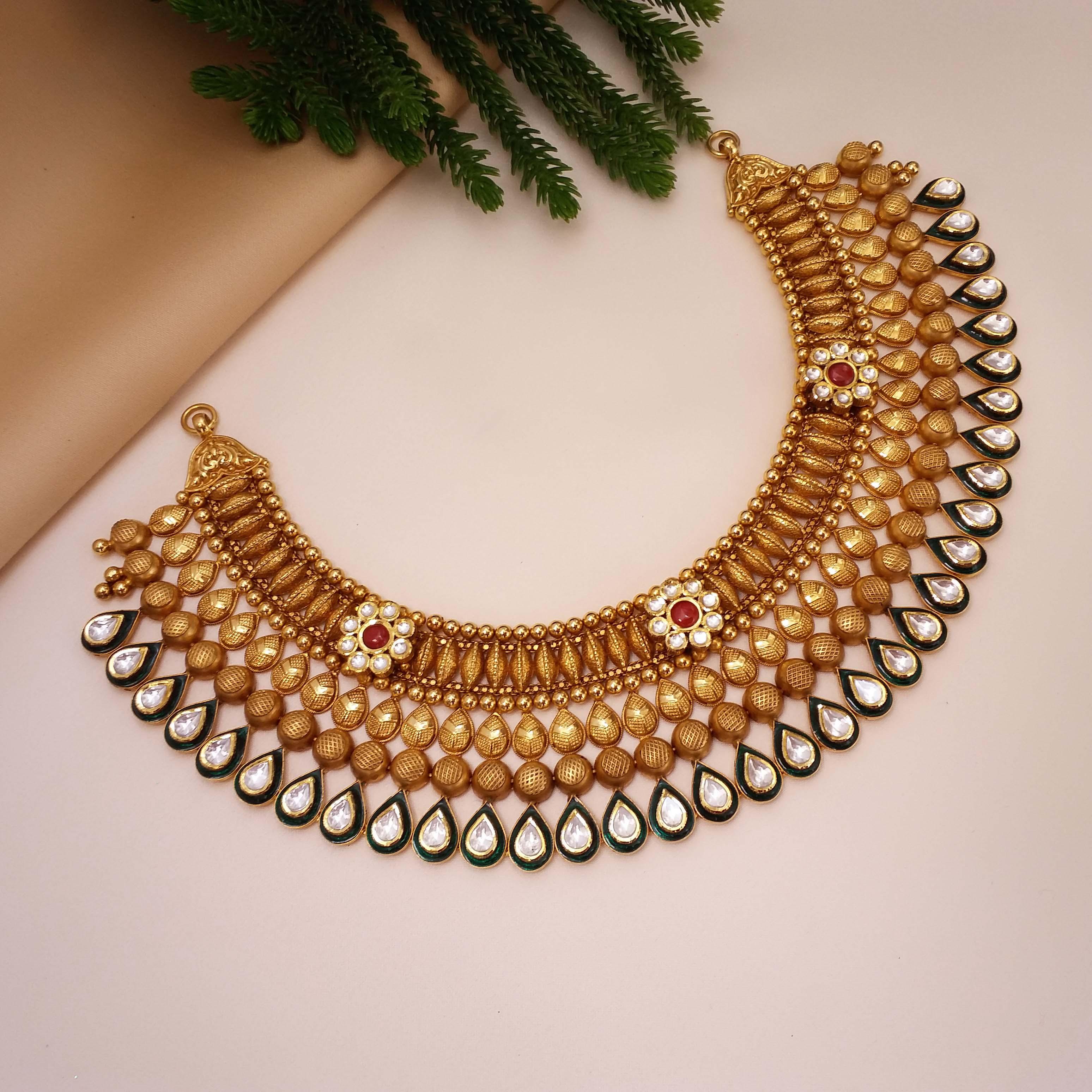 Buy Anaka 22K Antique Gold Necklace 22 KT yellow gold (93.5 gm). | Online By Giriraj Jewellers