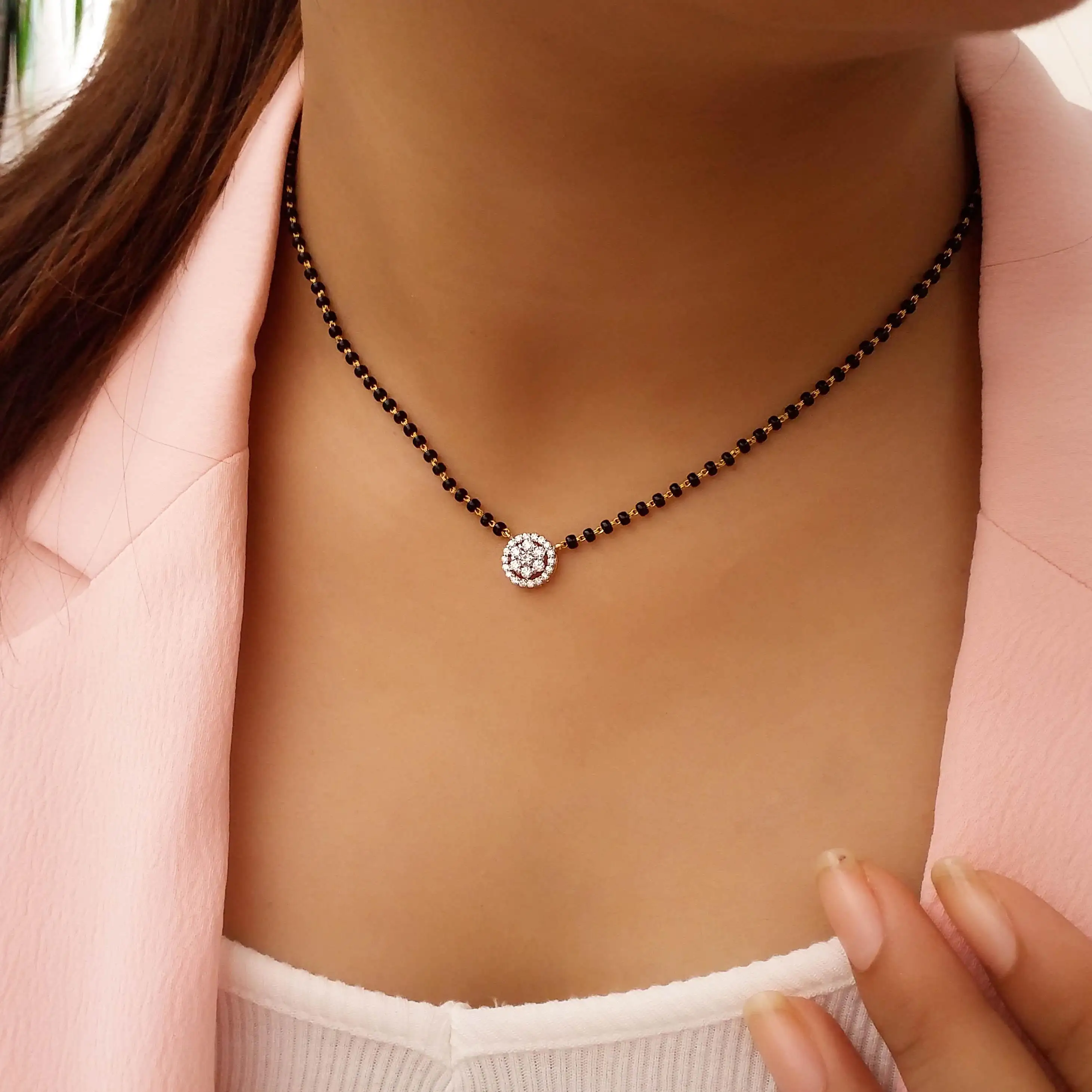 Buy Zavya Diamond Mangalsutra 18 KT yellow gold (2.984 gm). | Online By Giriraj Jewellers