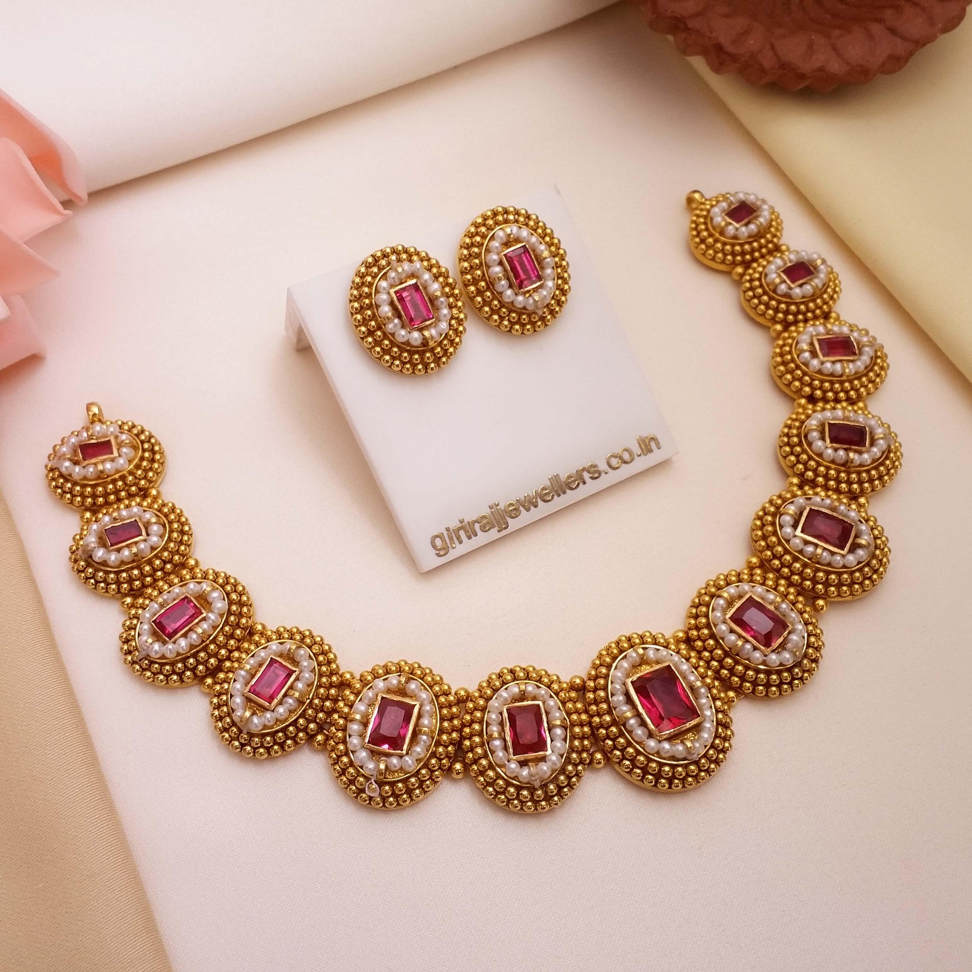 Buy Scarlet Pearl Gold Necklace 22 KT yellow gold (47.5 gm). | Online By Giriraj Jewellers