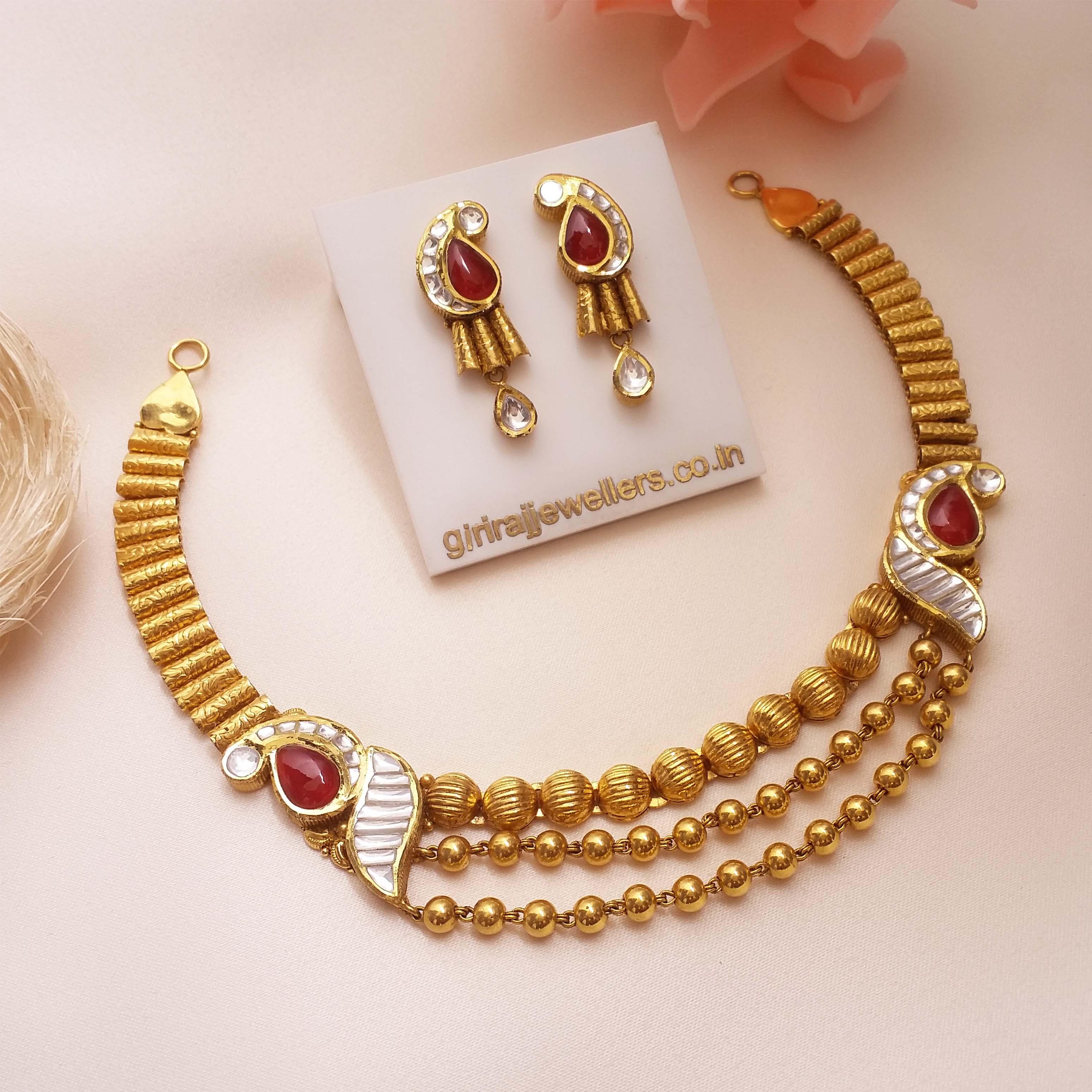 Buy Aira Kundan 22k Gold Necklace 22 KT yellow gold (25.9 gm). | Online By Giriraj Jewellers