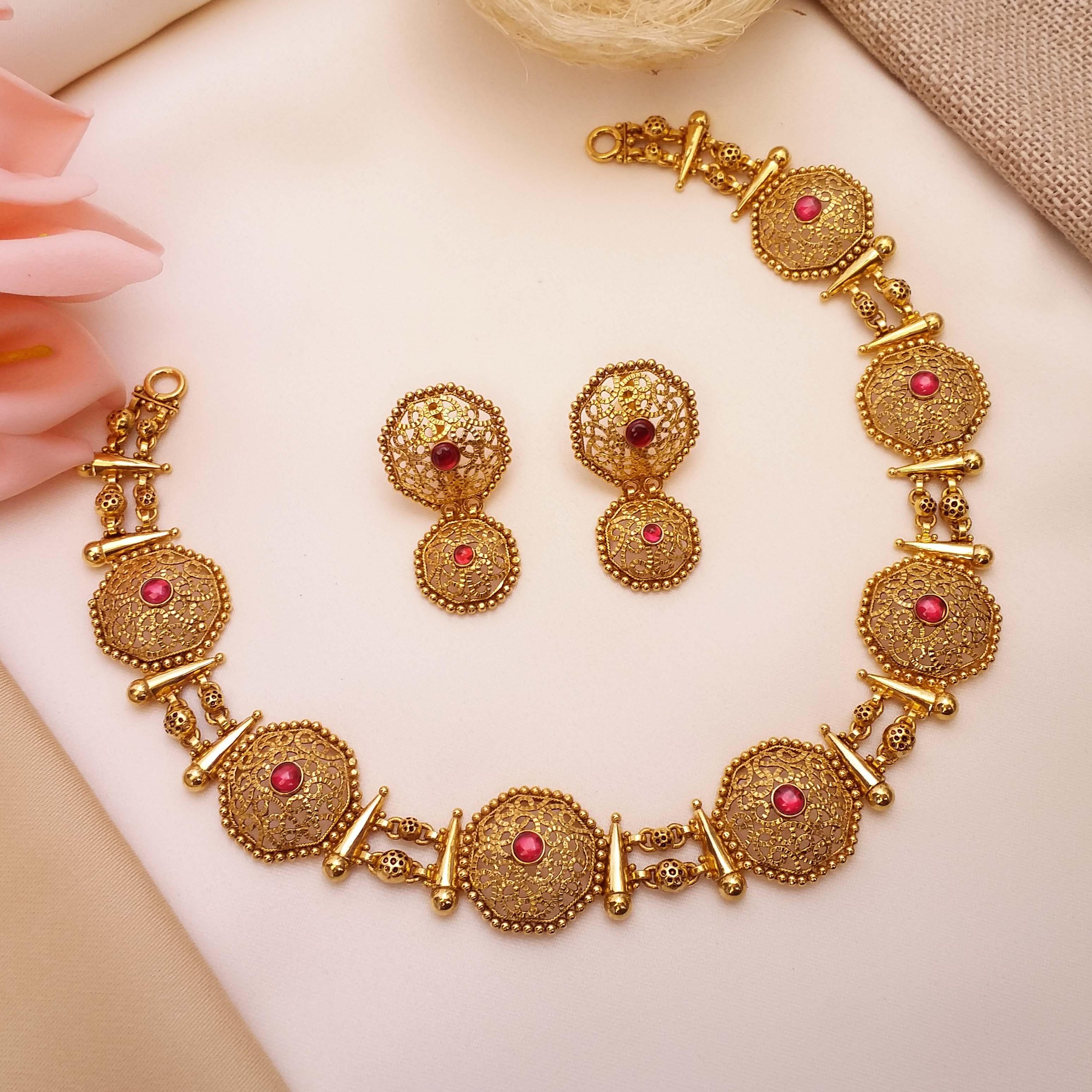 Spellbinding 22 Karat Yellow Gold Filigree Necklace And Earrings Set