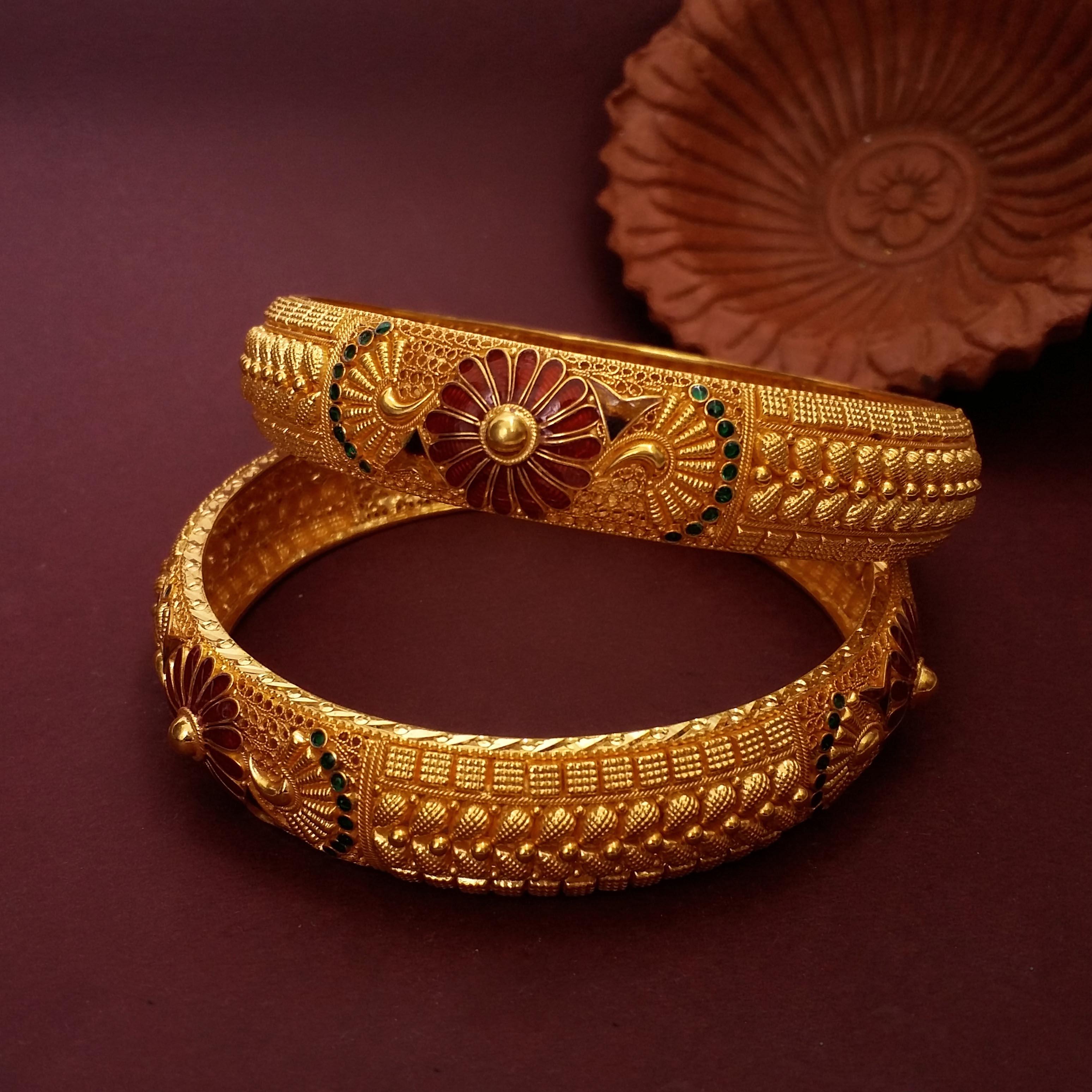 Buy Rupika Gold Bangles 22 KT yellow gold (49.3 gm). At Best Price In India. Check Bangles & Bracelets New Designs At Giriraj Jewellers. BIS Care, Hallmark, 100% Certified | Trust & Quality of Giriraj Jewellers India | 24k gold bangles online | gold bangles for women new design | bracelet designs for wedding | buy gold diamond bangles | new gold bangles design | gold bracelet for mens with price | latest designs of gold bangles and kadas | trendy gold bangle for daily wear | gold bangles new design | gold kangan designs with price