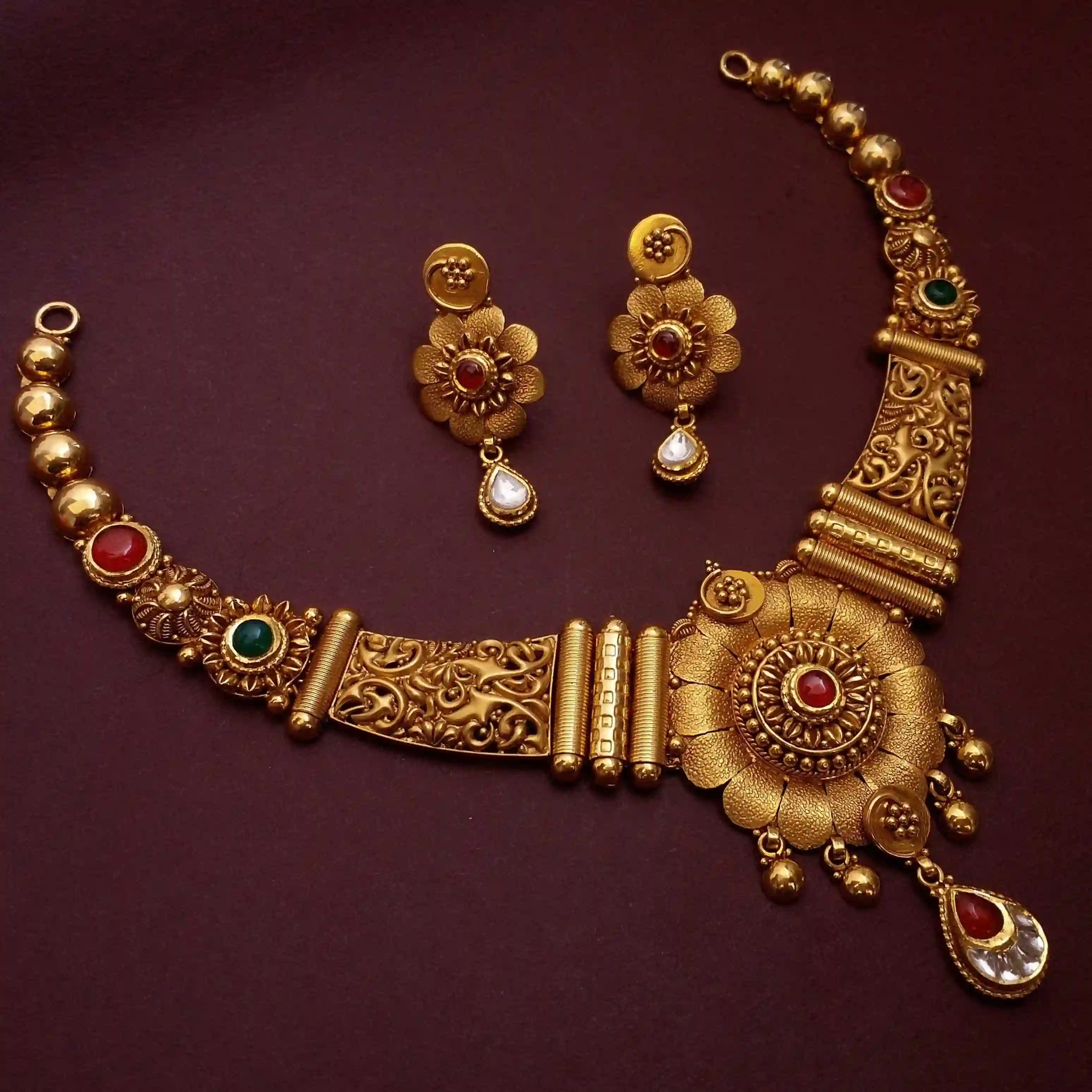 Buy Reha 22k Gold Jadtar Necklace 22 KT yellow gold (39.77 gm). | Online By Giriraj Jewellers