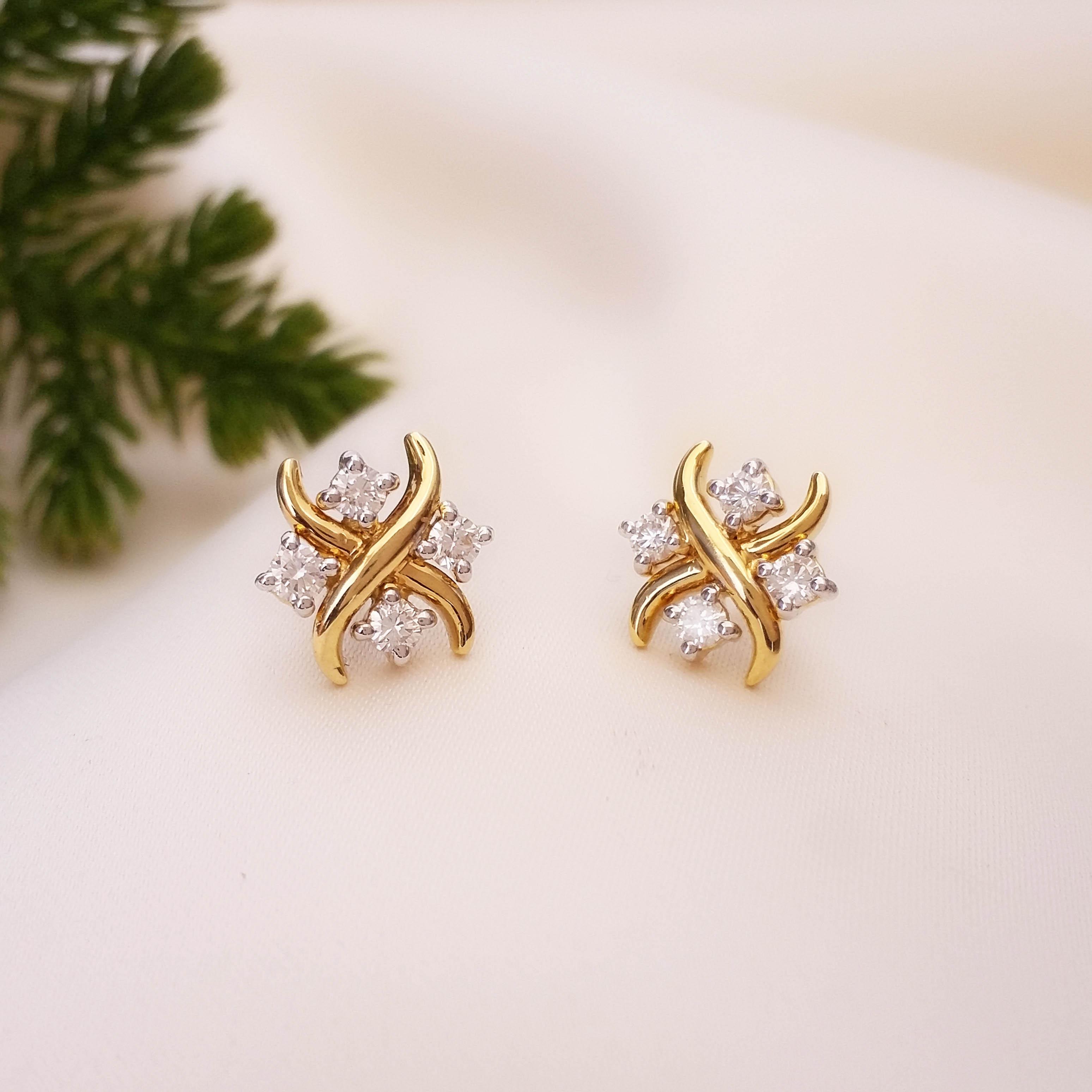 Buy Meraki Diamond Earrings 18 KT yellow gold (3.39 gm). | Online By Giriraj Jewellers