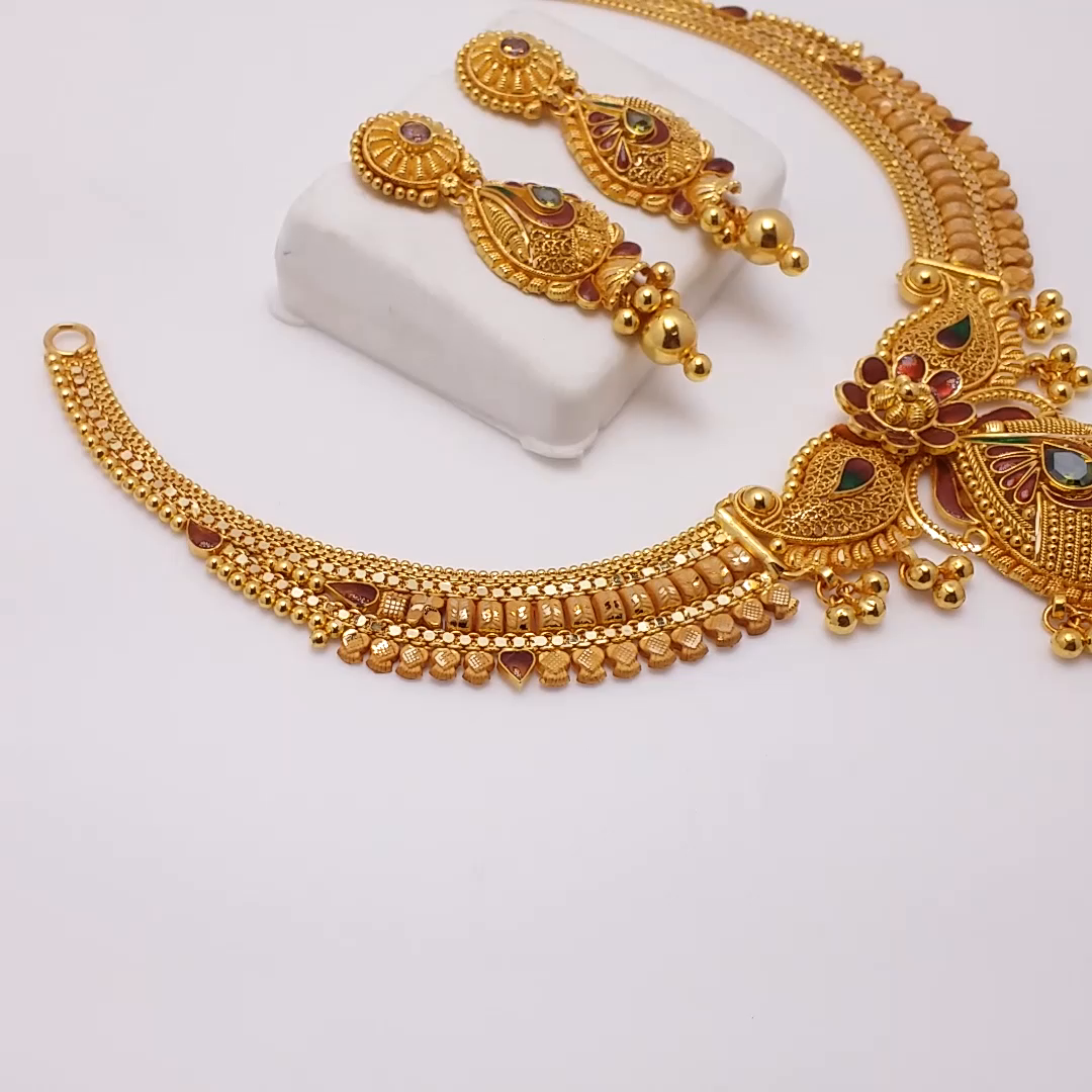 Buy Aarohi Traditional Gold Necklace 22 KT yellow gold (35.5 gm). | Online By Giriraj Jewellers