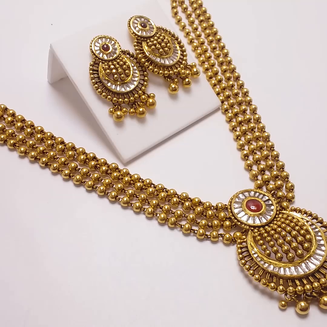 Buy Parnika Kundan Gold Necklace 22 KT yellow gold (52.5 gm). | Online By Giriraj Jewellers