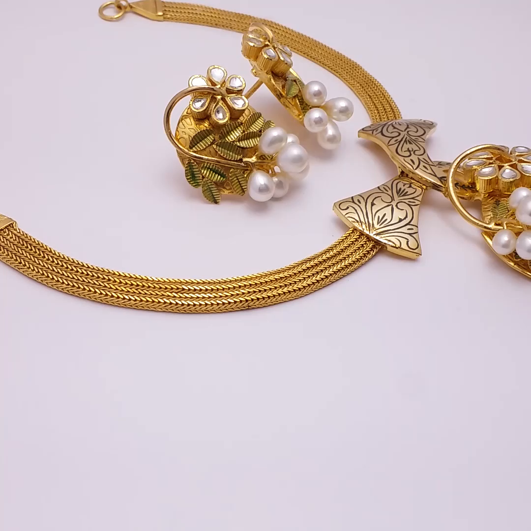 Buy Vedika Pearl Gold Necklace 22 KT yellow gold (50.5 gm). | Online By Giriraj Jewellers