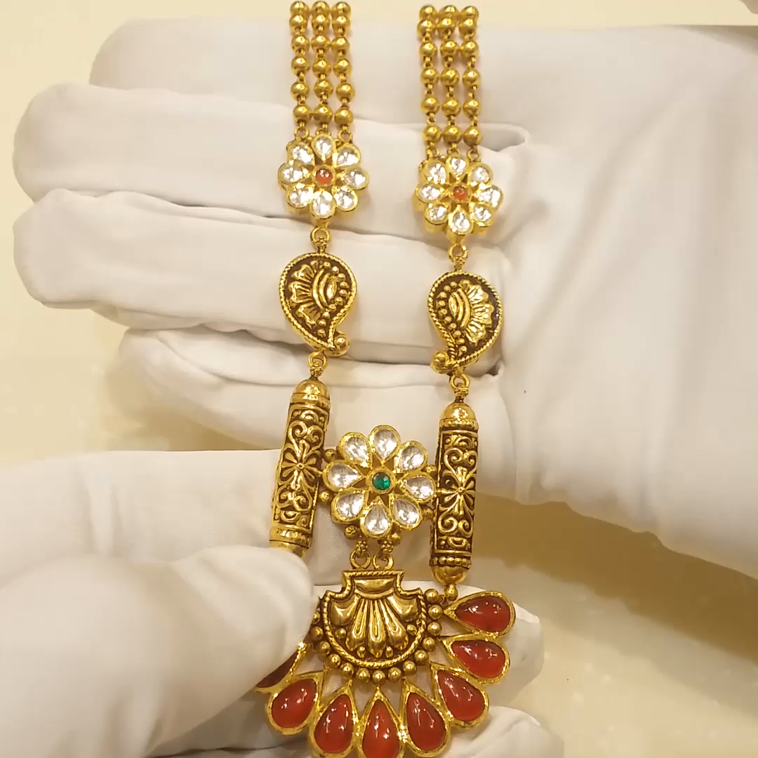 Buy Aanika Scarlet Gold Jadtar Necklace 22 KT yellow gold (36.5 gm). | Online By Giriraj Jewellers
