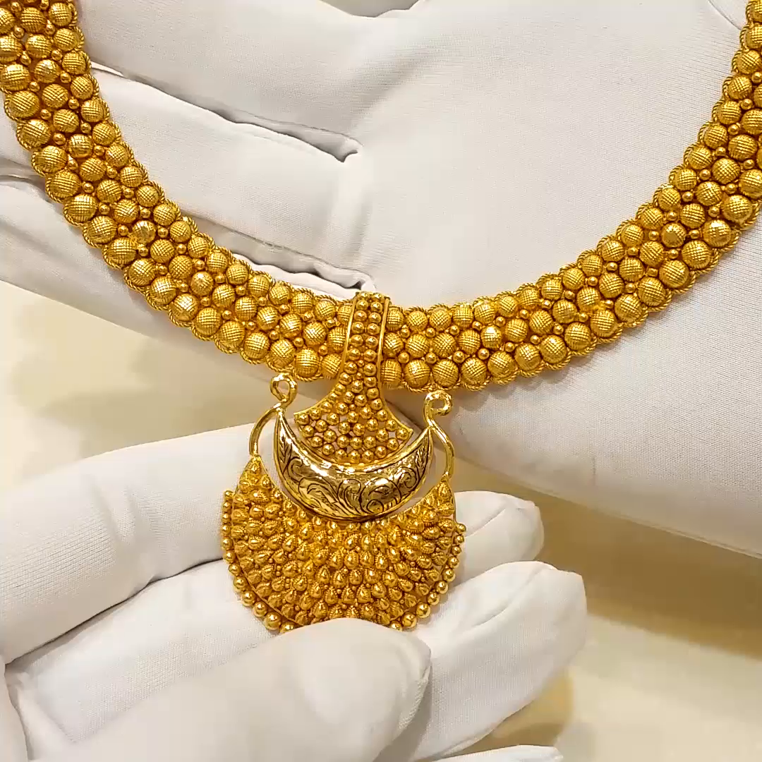 Buy Lavisha Beaded Gold Choker Necklace 22 KT yellow gold (41.5 gm). | Online By Giriraj Jewellers