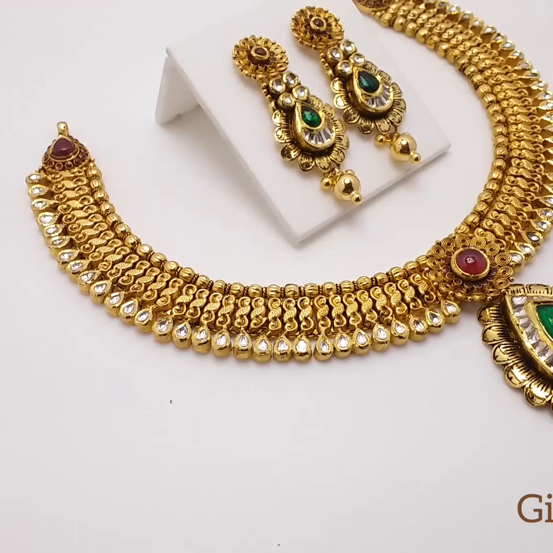 Buy Shamali 22k Gold Jadau Necklace 22 KT yellow gold (55.5 gm). | Online By Giriraj Jewellers