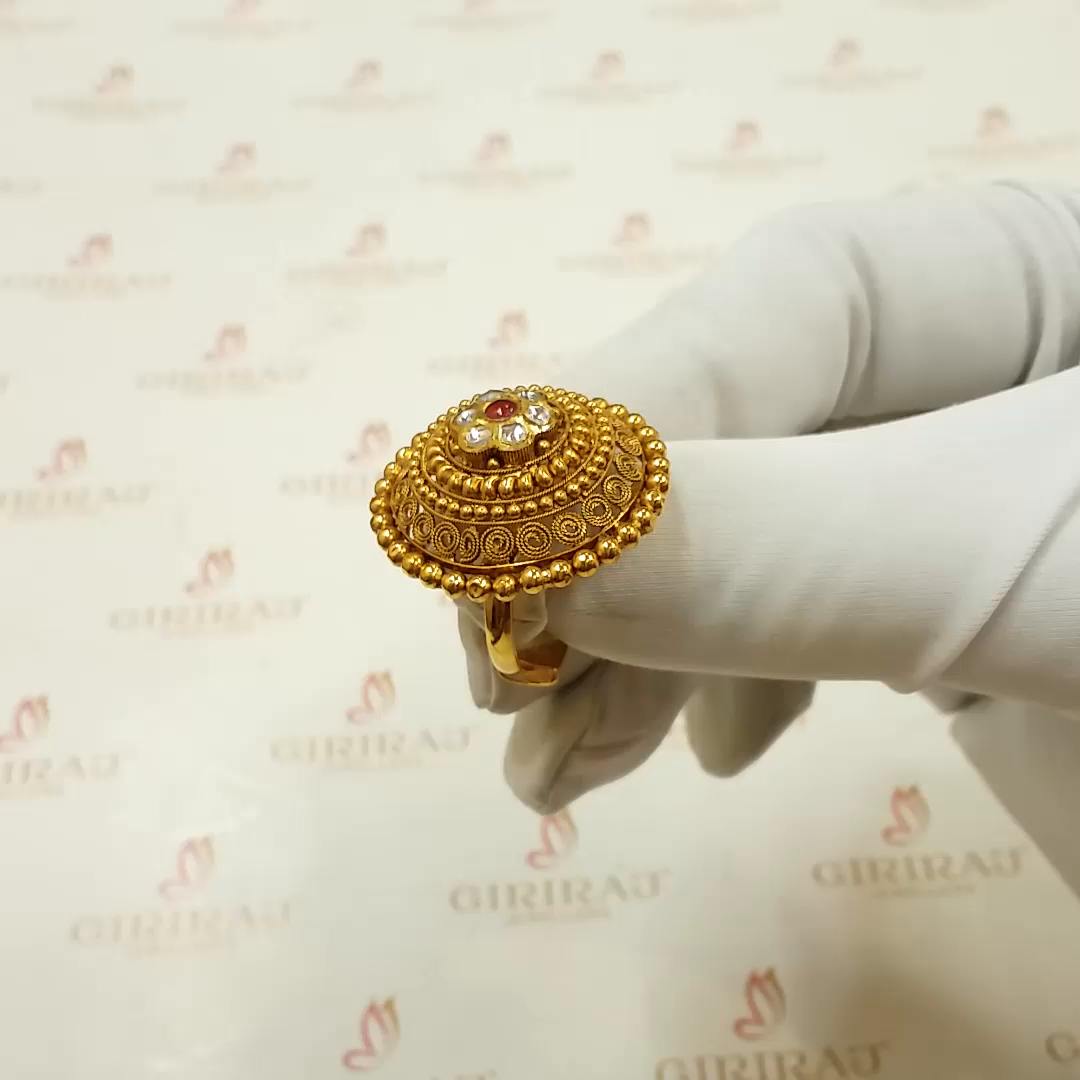 Buy Intricate Floral Passa Ring Gold 22 KT yellow gold (7.3 gm). | Online By Giriraj Jewellers